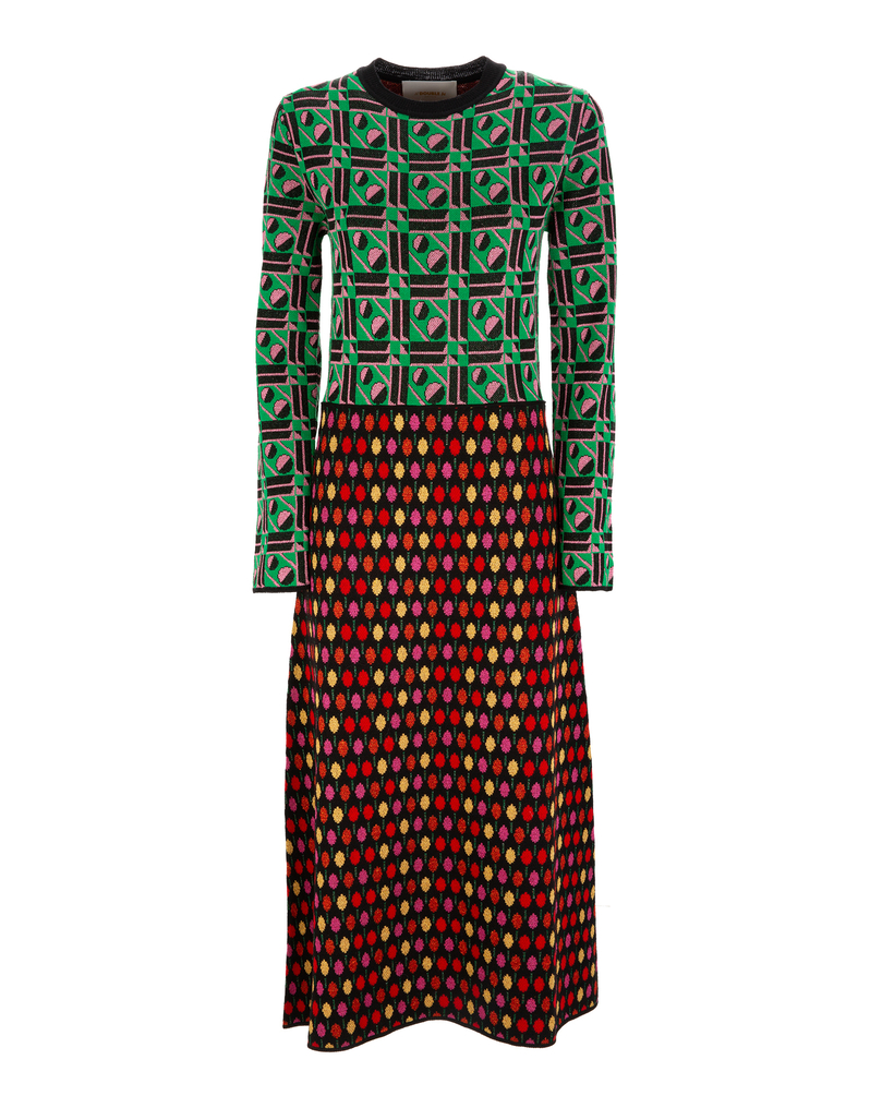 LaDoubleJ Bee Dress LaDoubleJ Bee Dress Geometrico Verde/Ping Pong Multi DRE0096KNI011PIN0003