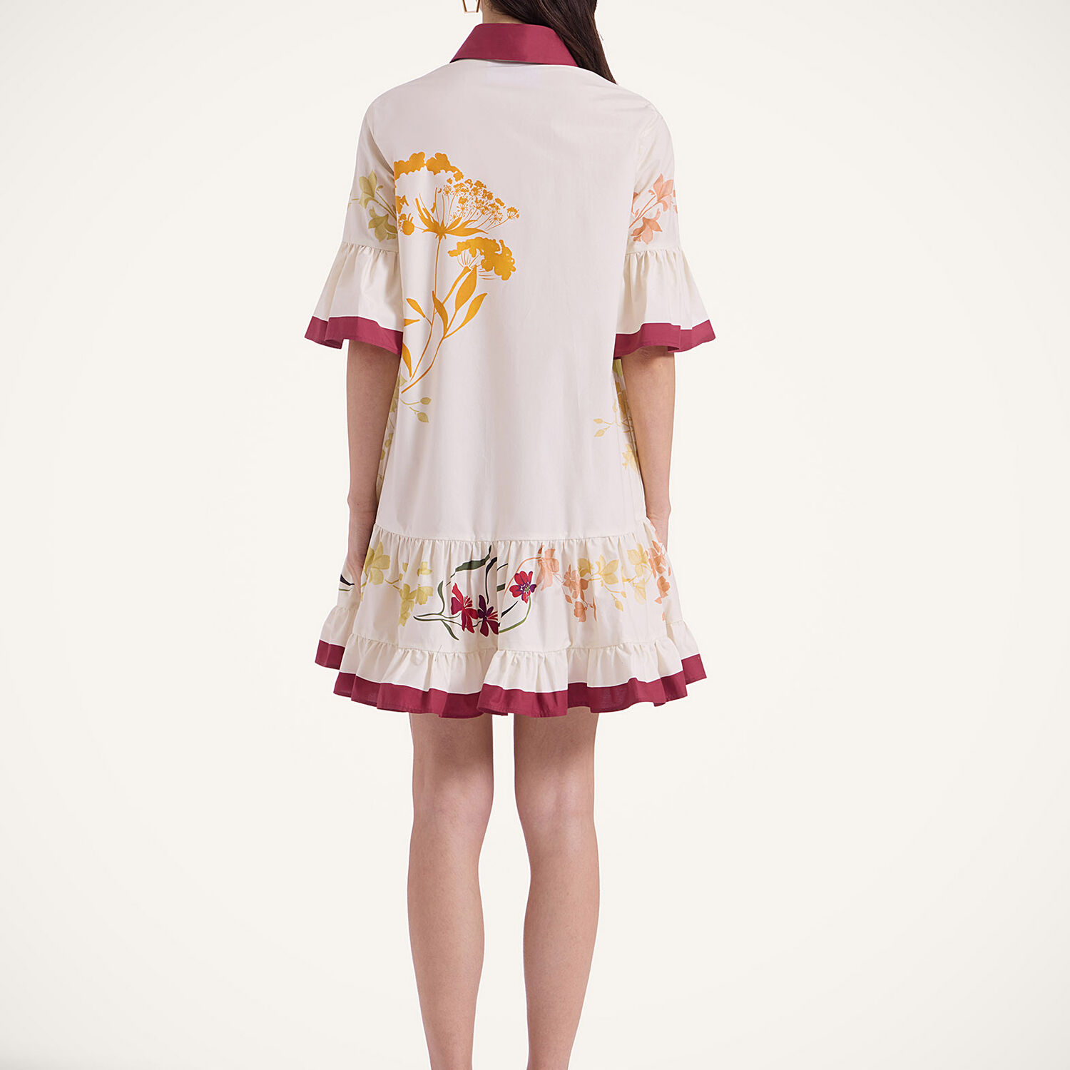 La Doublej Choux Floral Cotton Poplin Shirt Dress In Corsage Placée Ivory