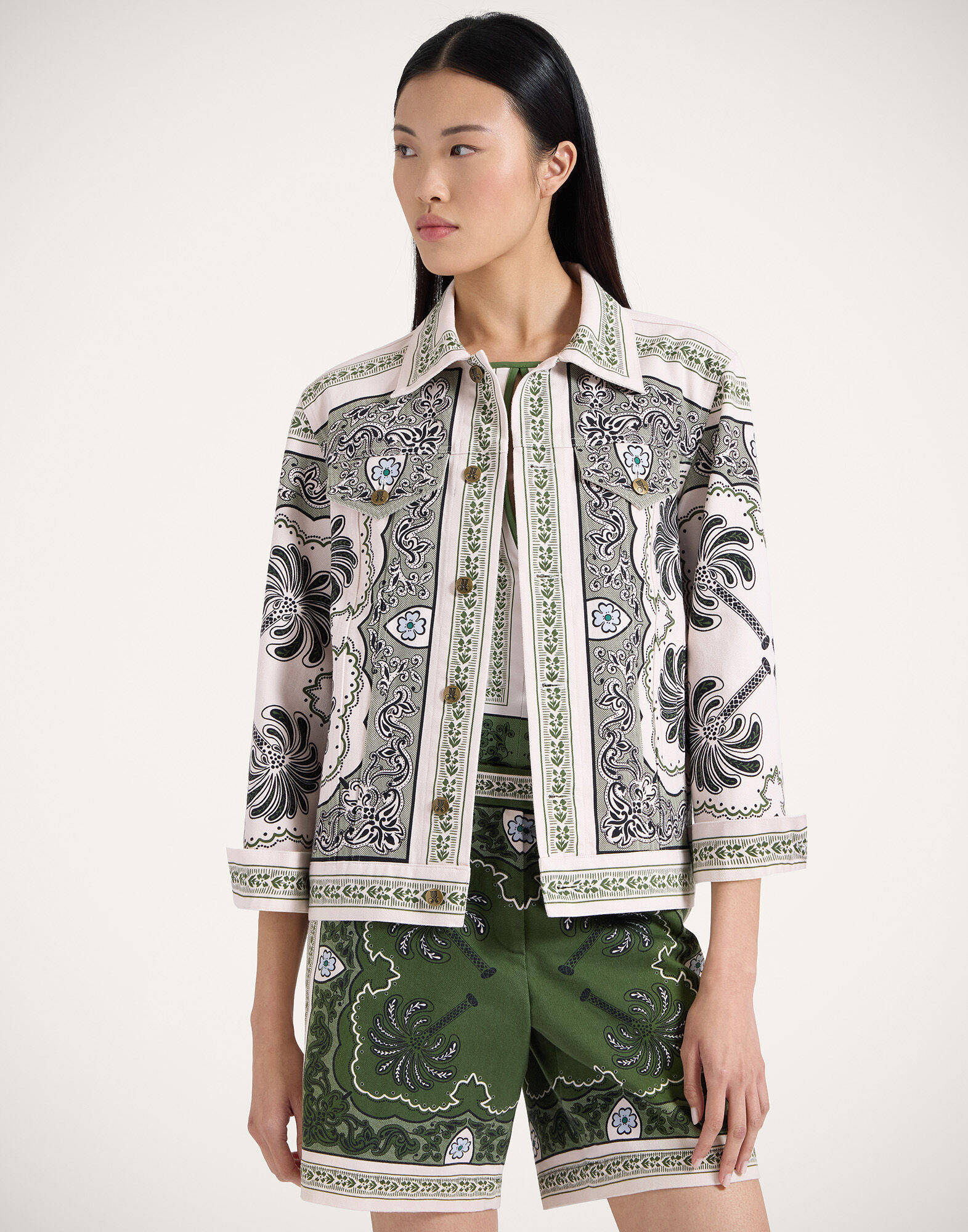 La DoubleJ JJ Jean Jacket Mirage Plac&eacute;e Green JAC0070COT046AGE01GR02