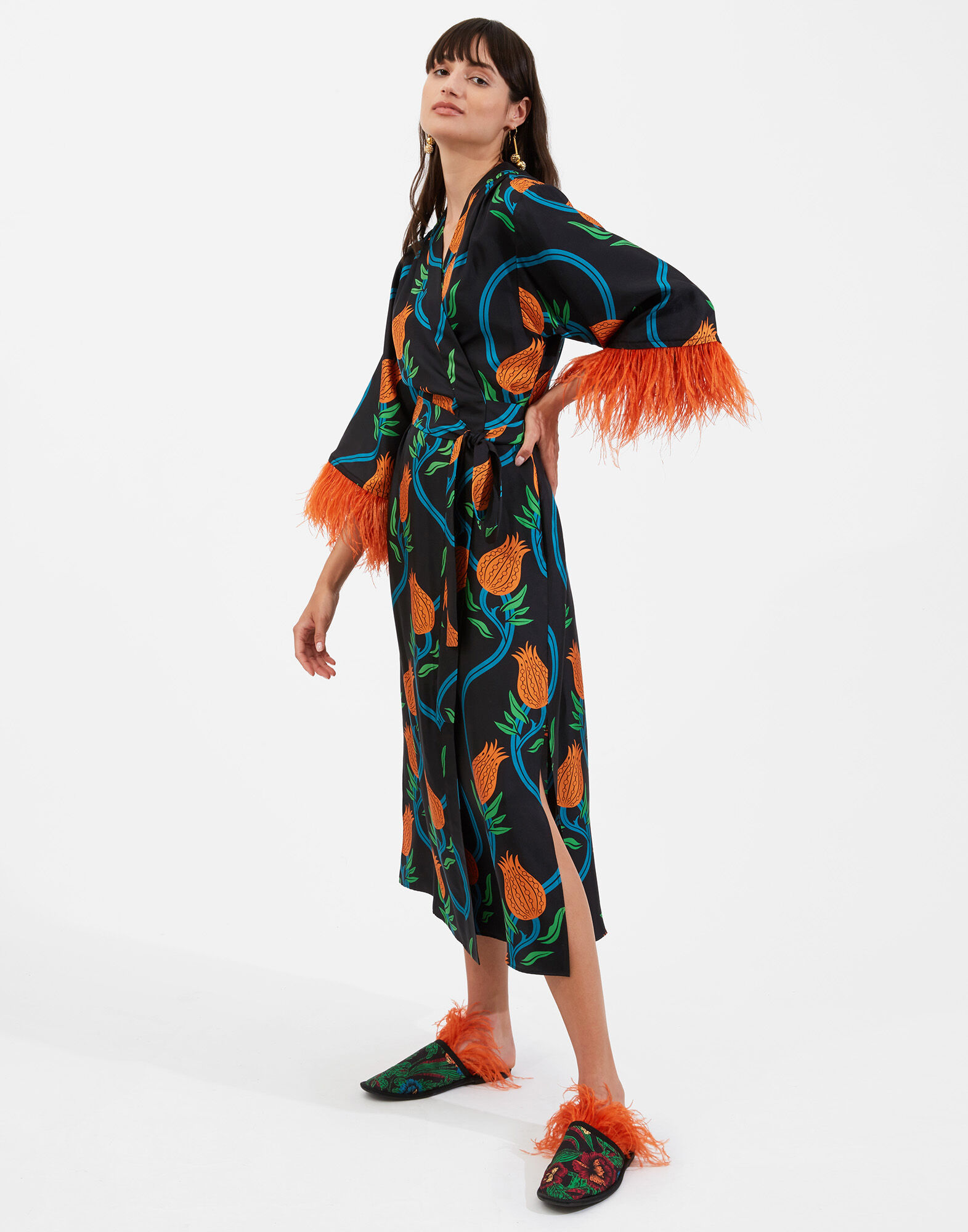 La DoubleJ Boudoir Dress (With Feathers) Melograno Nero DRE0301SIL001MEL0003