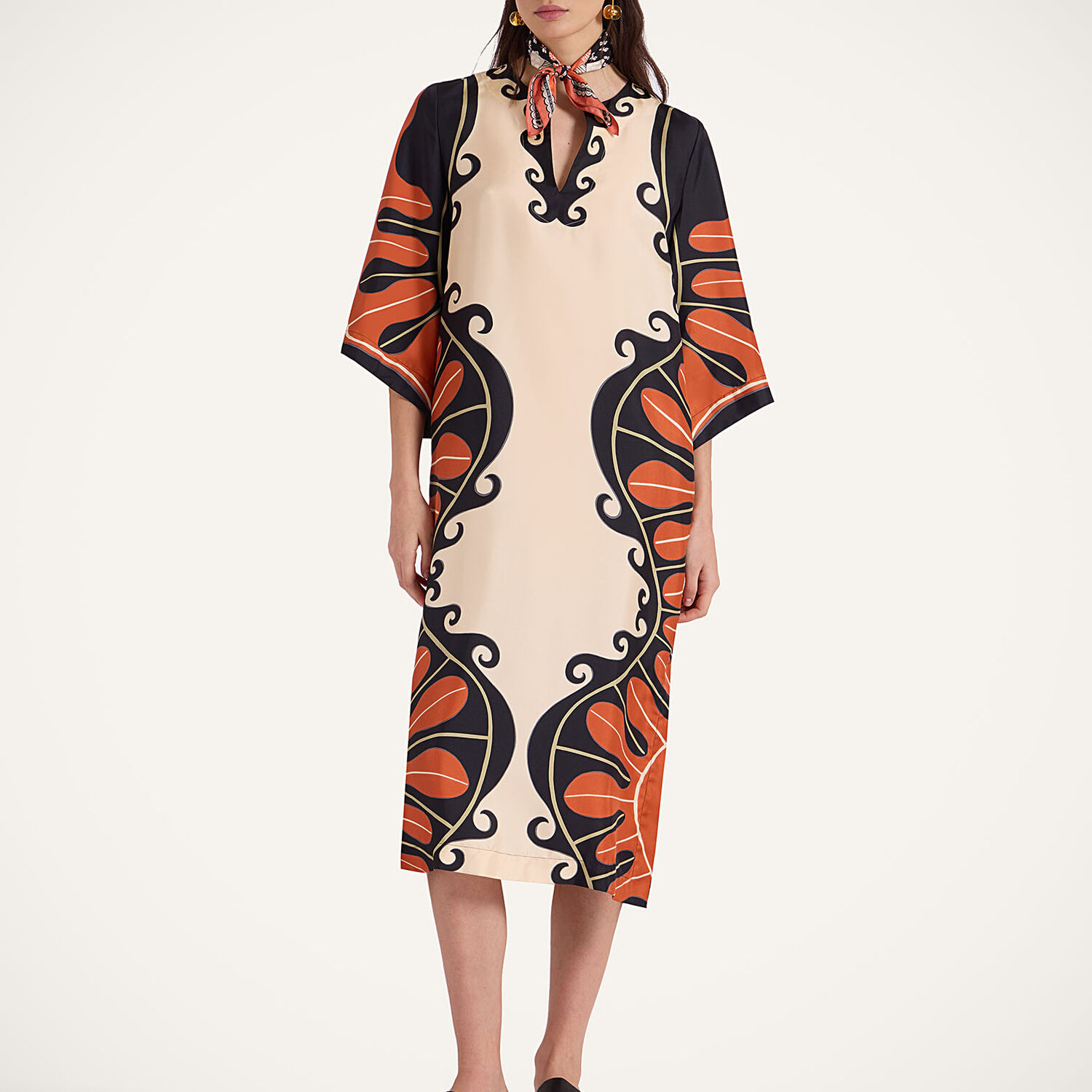 La Doublej Printed Kaftan Dress In Pacific Placée Dark Orange