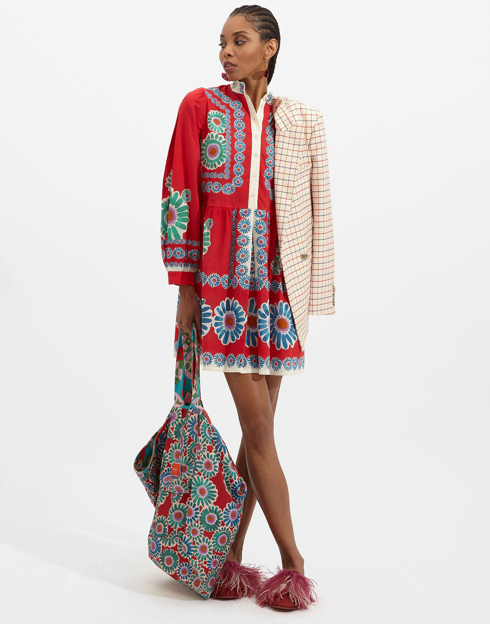 La DoubleJ Shorty Dress Daisy Plac&eacute;e Red DRE0293COT028DAY0007