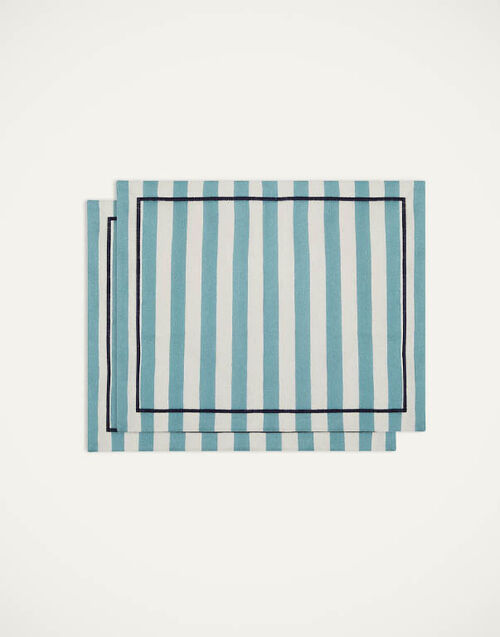 La DoubleJ Placemat Set Of 2 Riviera Sky Blue PMT0006LIN001RIV05BU10