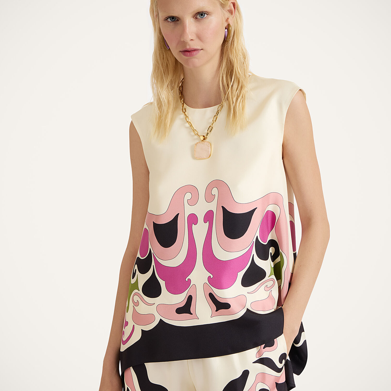 La Doublej San Carlo Printed Silk Twill Top