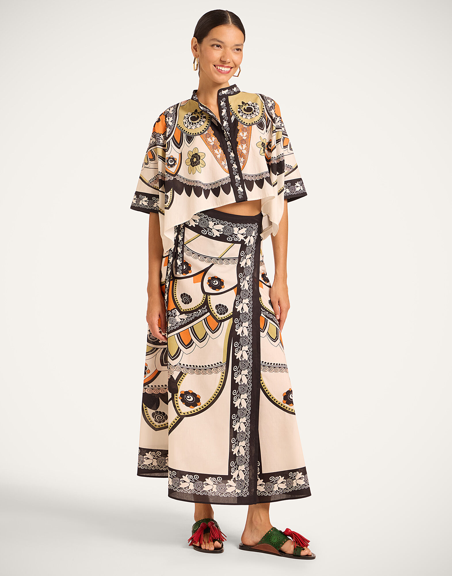 La DoubleJ Mini Foulard Shirt Plume Plac&eacute;e Ivory SHI0091COT056PLU03WH04