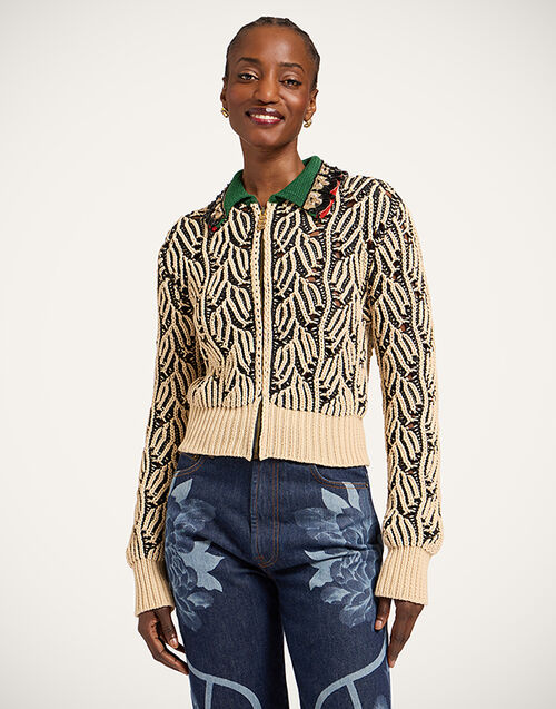 La DoubleJ Picture Cardigan Bicolor Black & Beige PUL0370KNI198VA469BR01