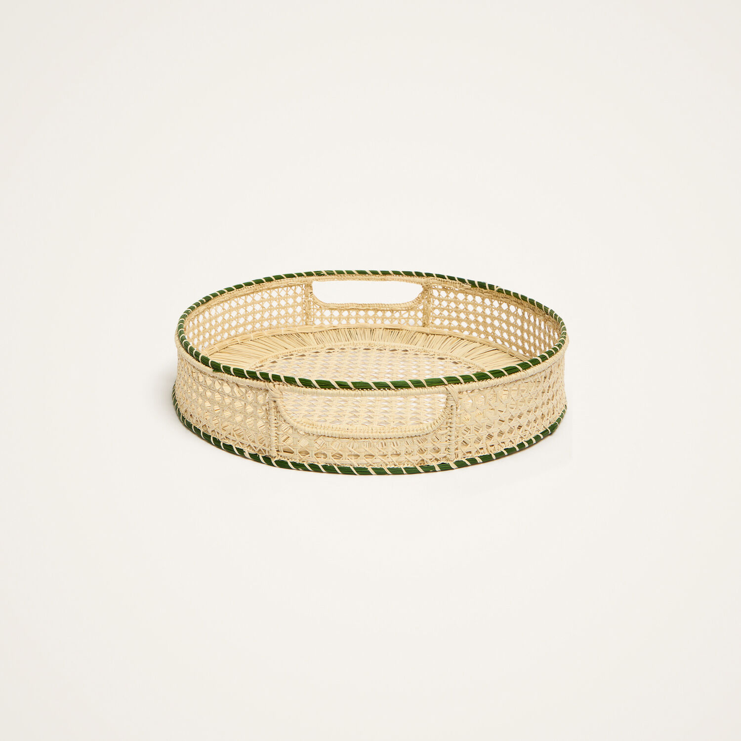 La Doublej Raffia Tray In Green