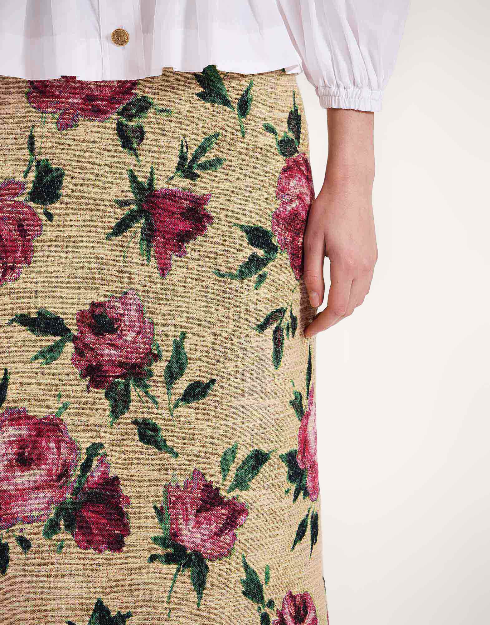 La DoubleJ Pencil Skirt Roses Light Beige SKI0011COT069ROS06BR01