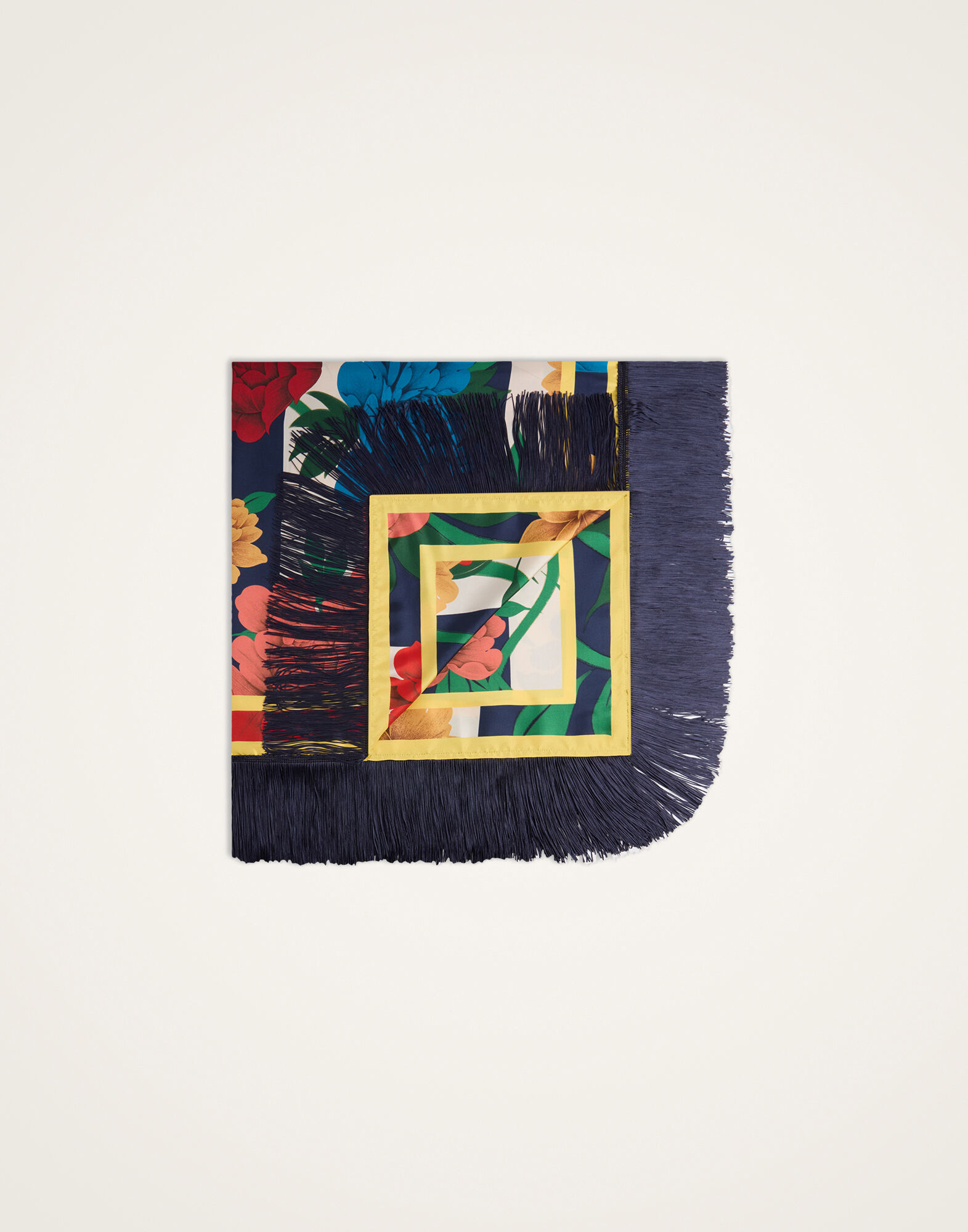 La DoubleJ Reversible Fringe Foulard 90 Princess Peony Plac&eacute;e Blue SCA0073SIL006PPE02BU03