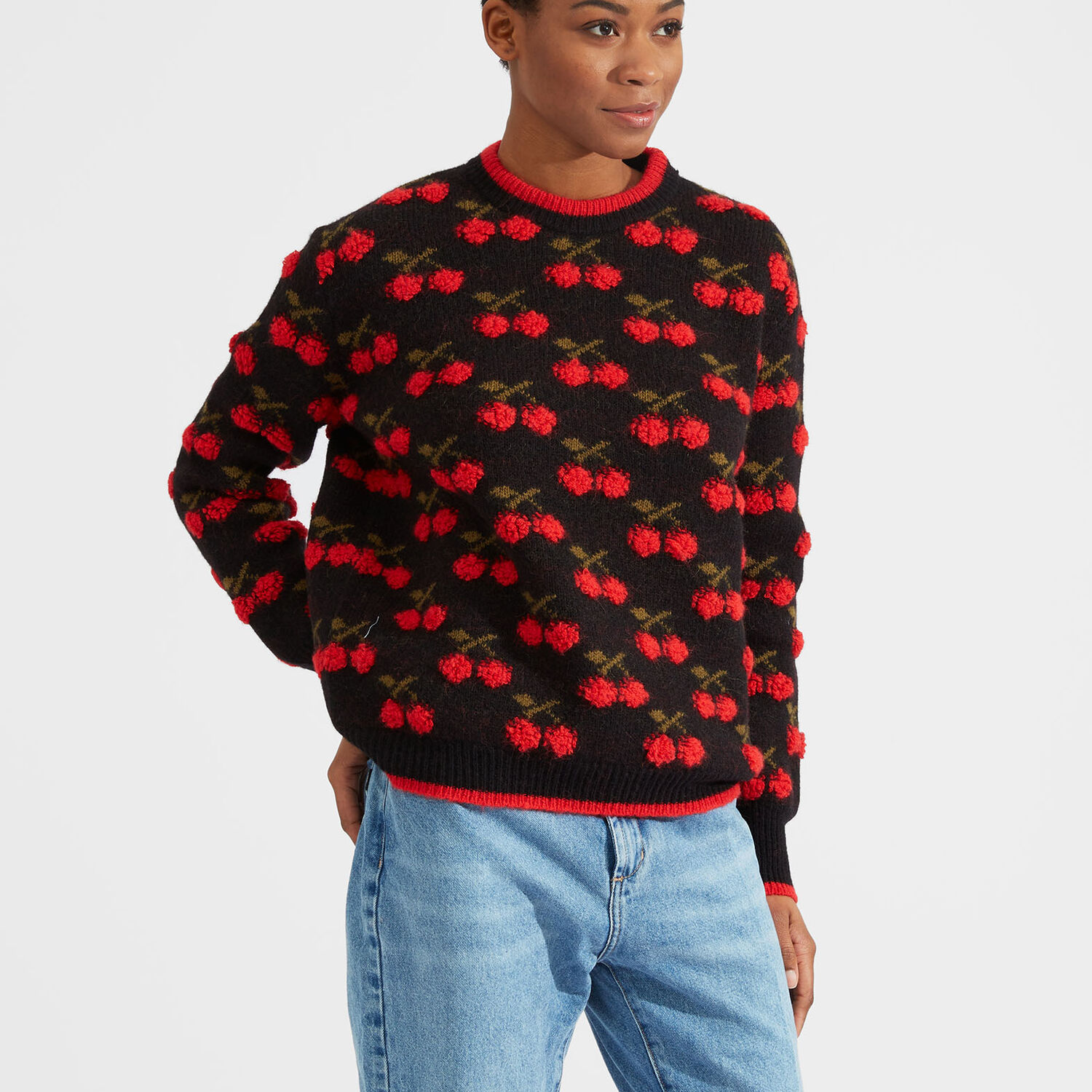 La Doublej Cherry Sweater In Black / Red
