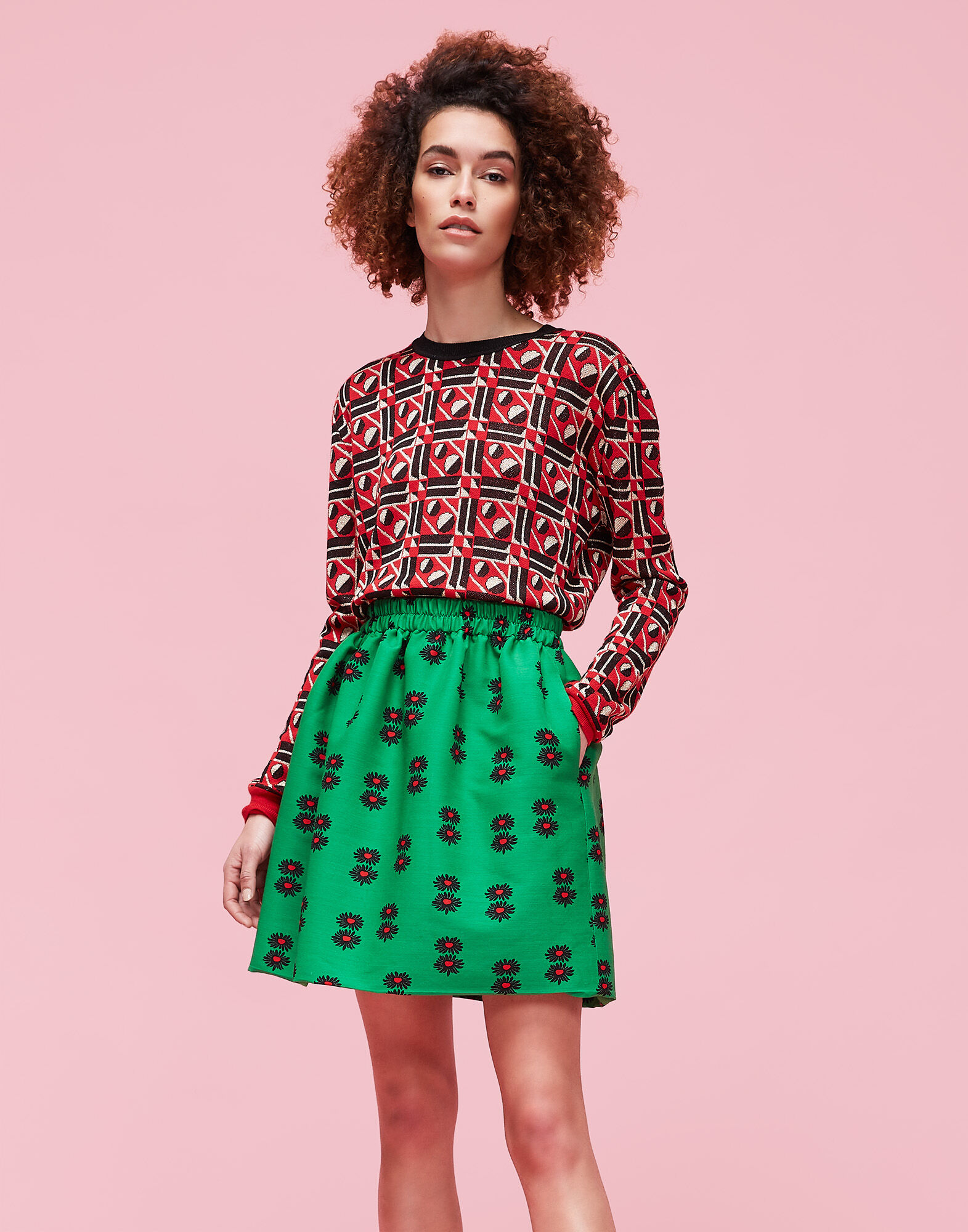 LaDoubleJ Crew Neck Geometrico Rosso PUL0001KNI011GEO0005