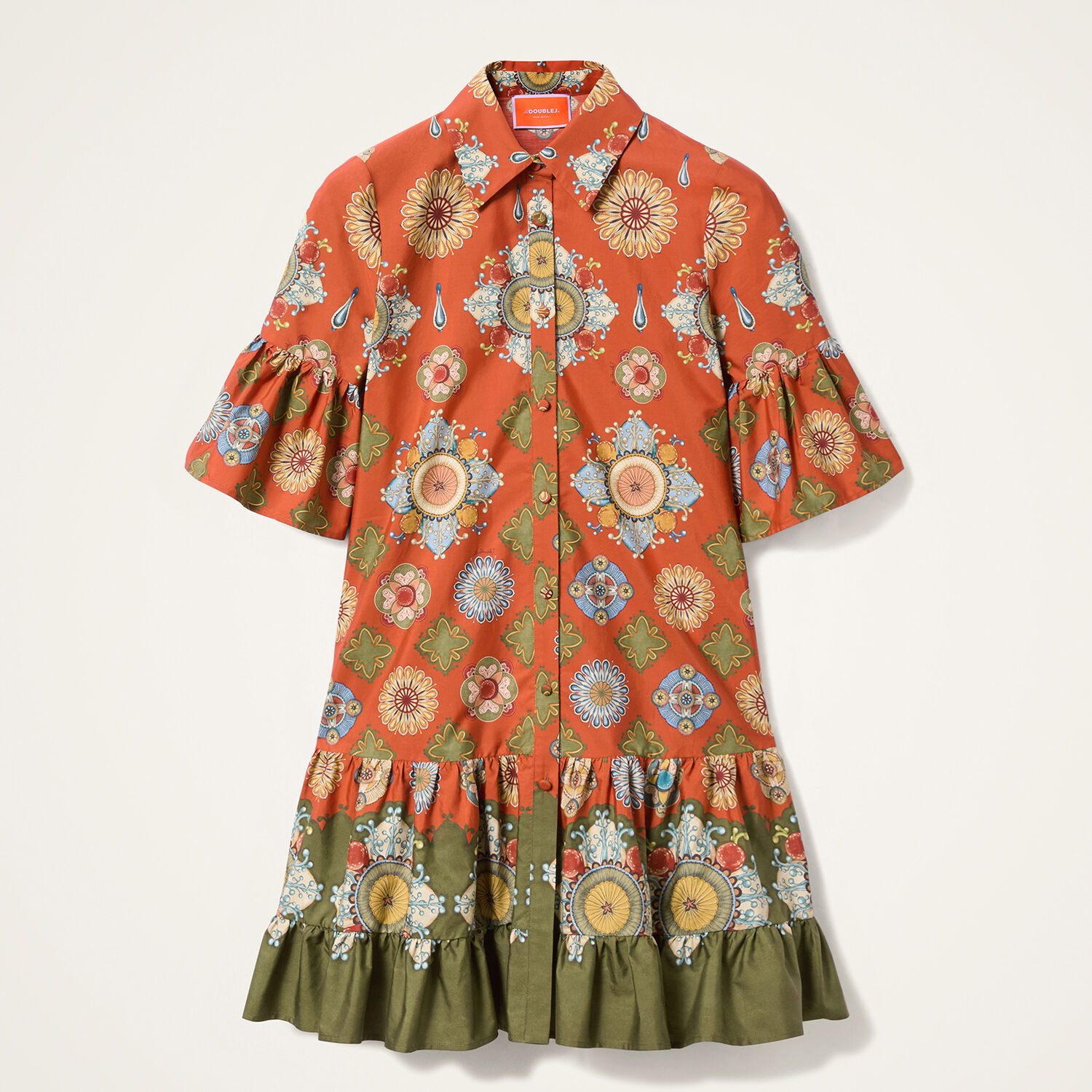 La Doublej Floral-print Ruffled Dress In Brown
