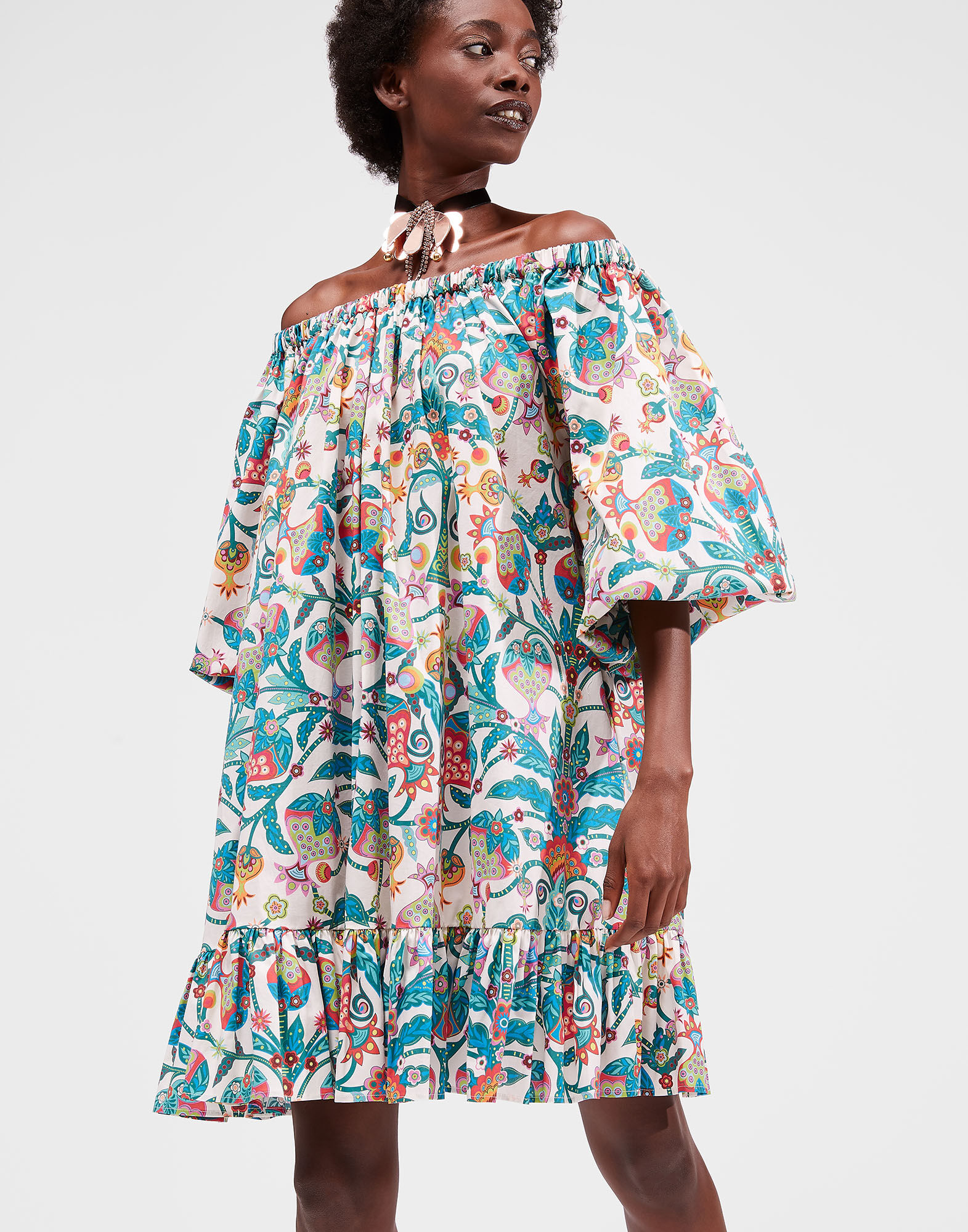 LaDoubleJ Short Paloma Dress Tree Of Life Bianco DRE0237COT020TFL0001