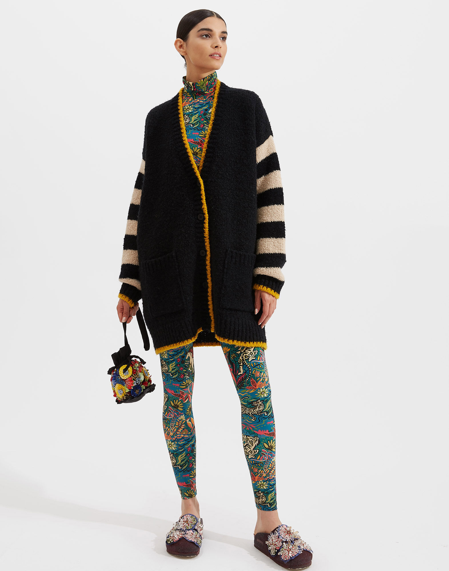 La DoubleJ Bowling Cardigan Nero-Cammello-Giallo PUL0049KNI032VAR0056