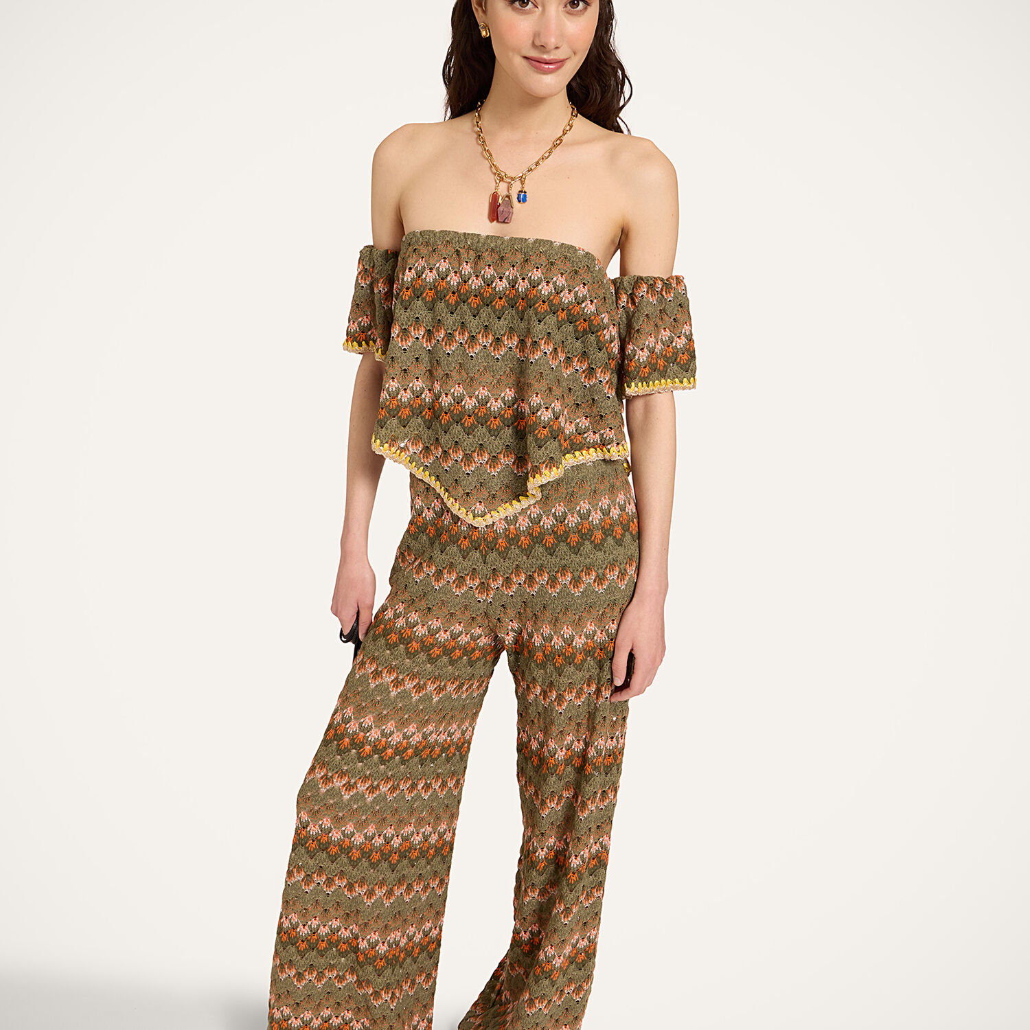 La Doublej Shorts & Pants Women - Palazzo Pants Multicolor Green & Orange L 50% Cotton 50% Polyester 