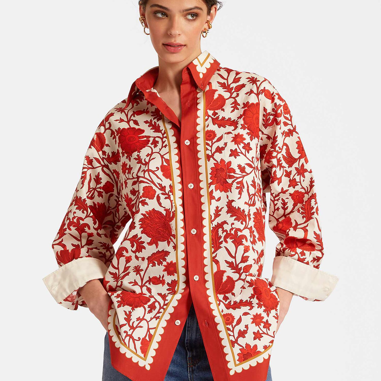 La Doublej + Orlebar Brown Better Than Your Boyfriend's Printed Cotton-poplin Shirt In Dragonflower Placée Red