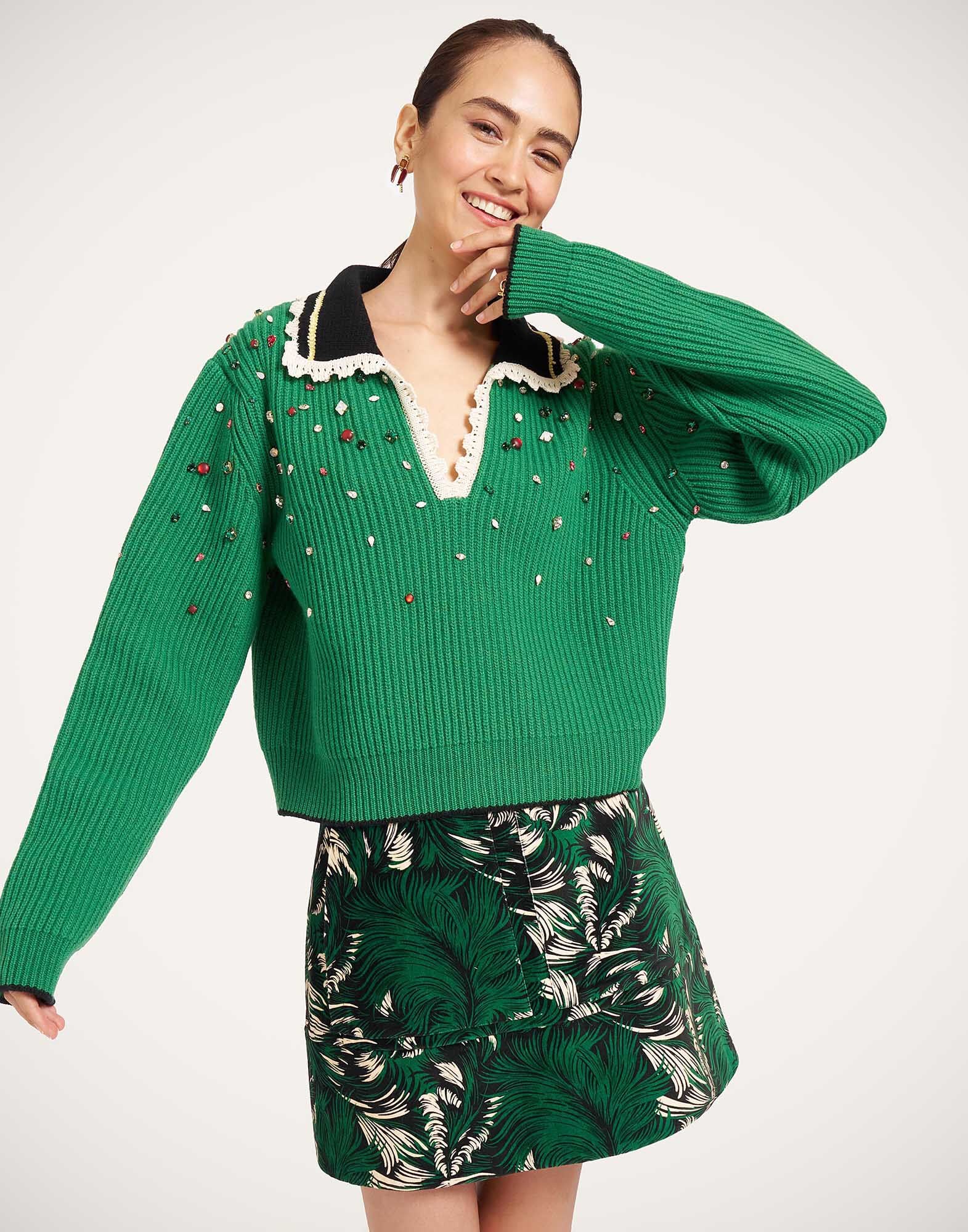 La DoubleJ Picket High Sweater Solid Green PUL0407KNI037SOLIDGR02