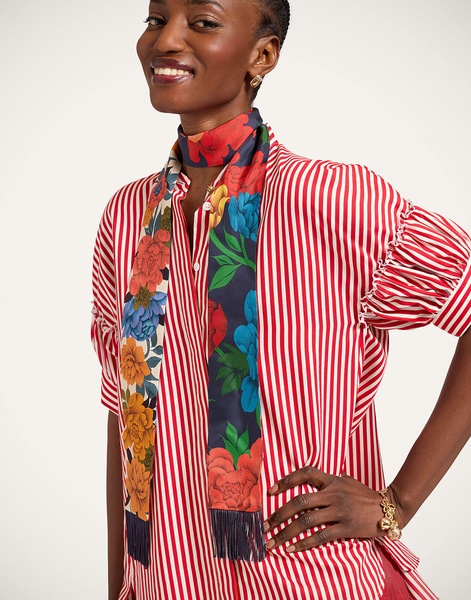 La DoubleJ Skinny Scarf Queen Peony Plac&eacute;e Blue SCA0075SIL006QPE02BU03