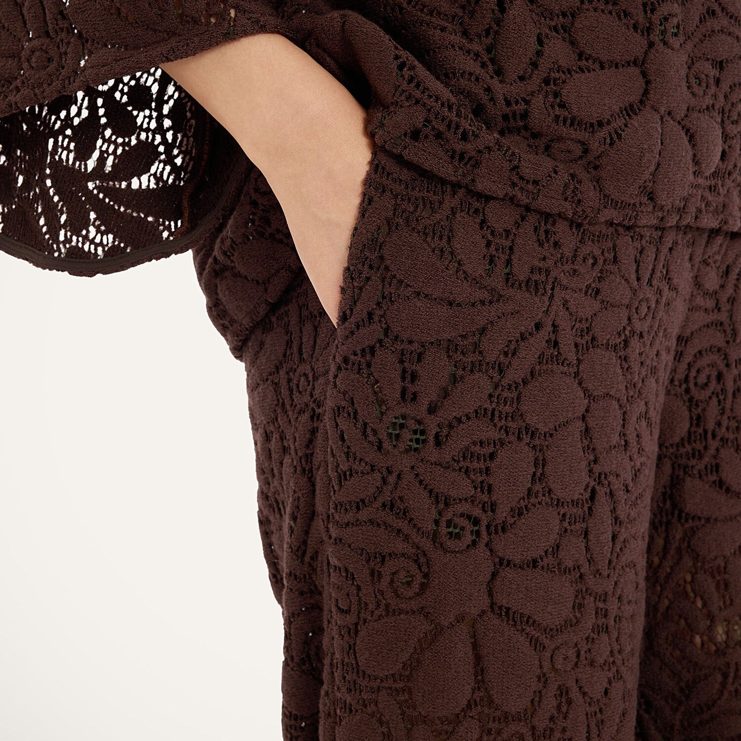 La Doublej Lacey Palazzo Pants In Solid Chocolate
