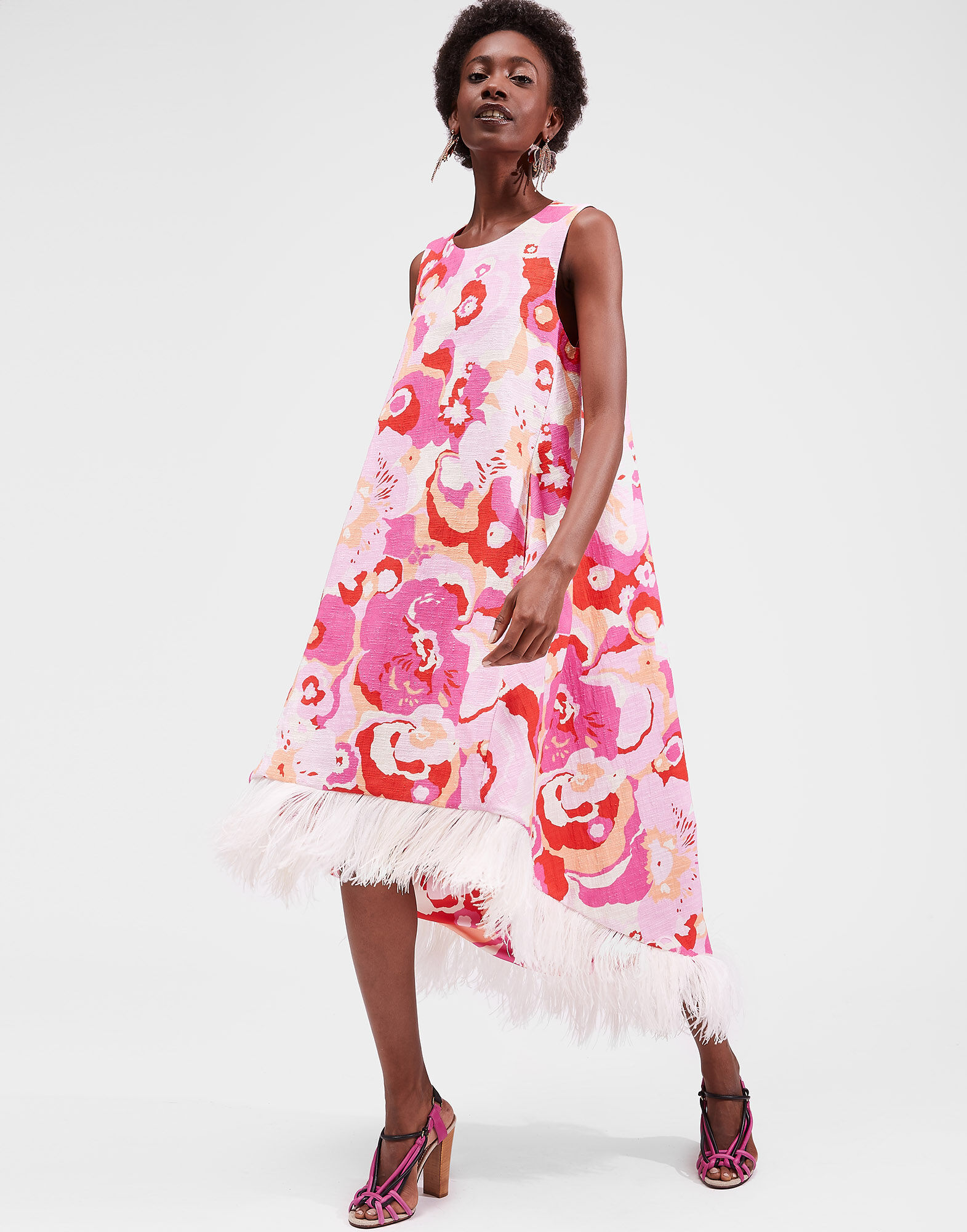 LaDoubleJ La Scala High Dress (With Feathers) Peonia Rosa DRE0211COT005PEO0002