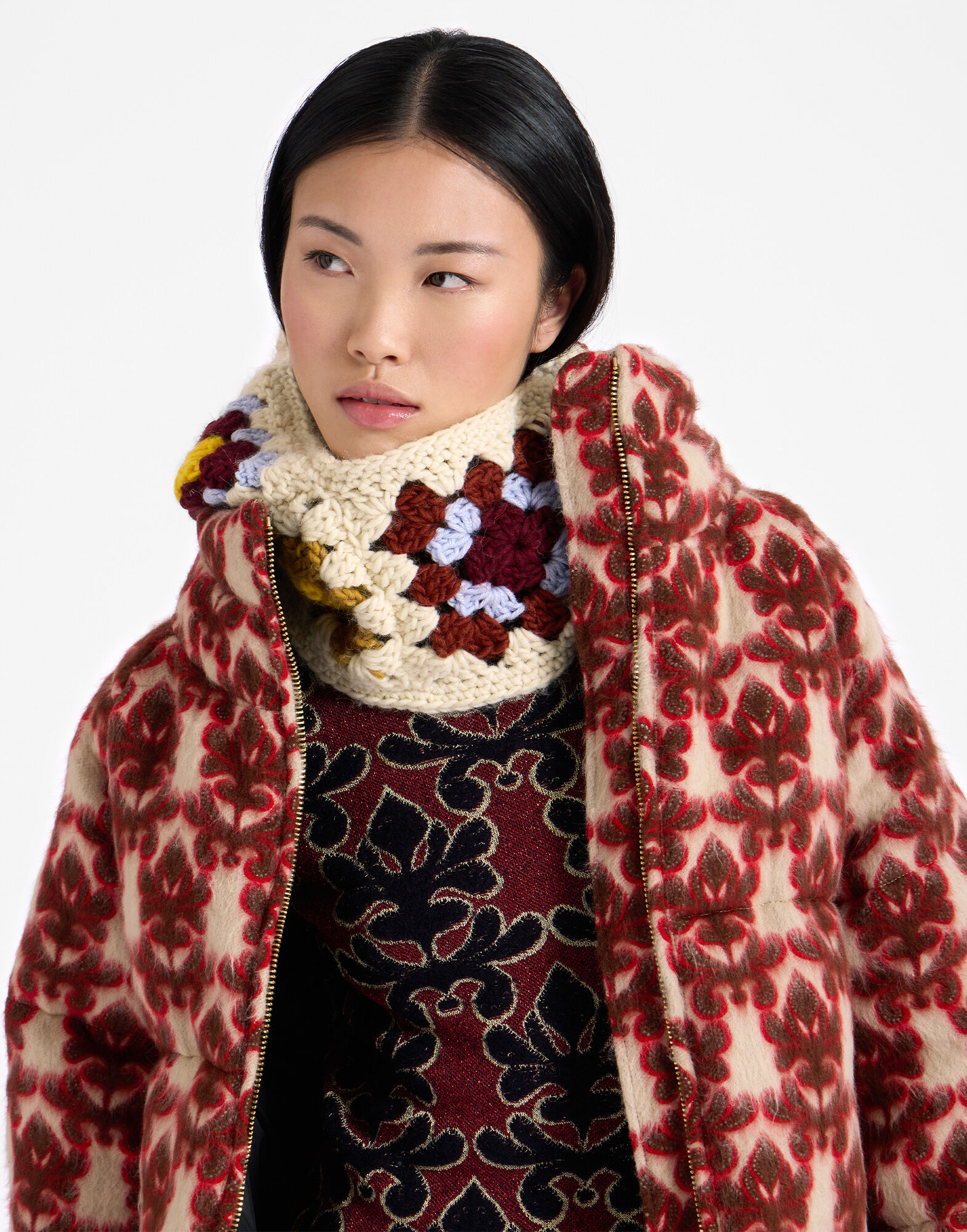 La DoubleJ Lacey Snood Flower Tile Ivory HAT0030KNI145FLW01WH04