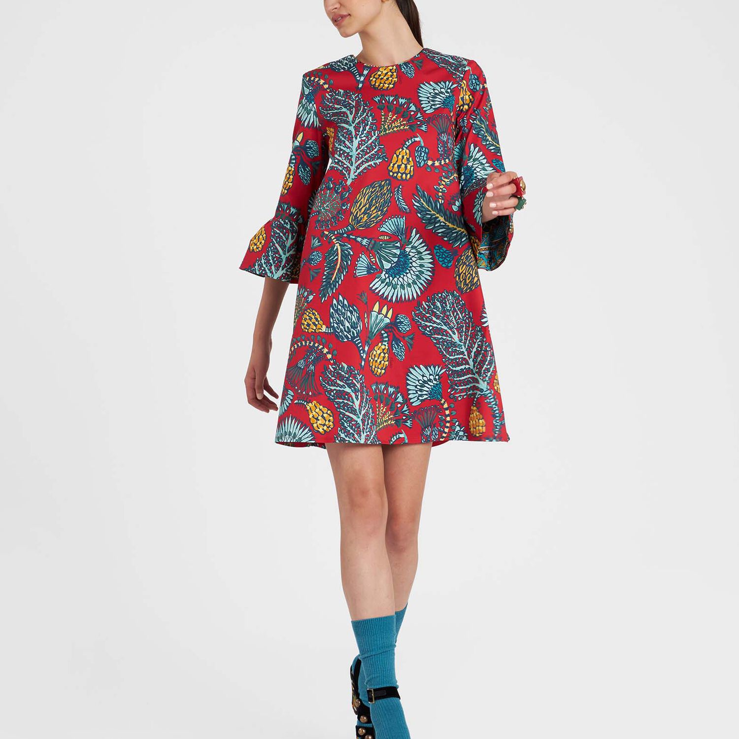 La Doublej 24/7 Floral-print Minidress In Sicomore Red