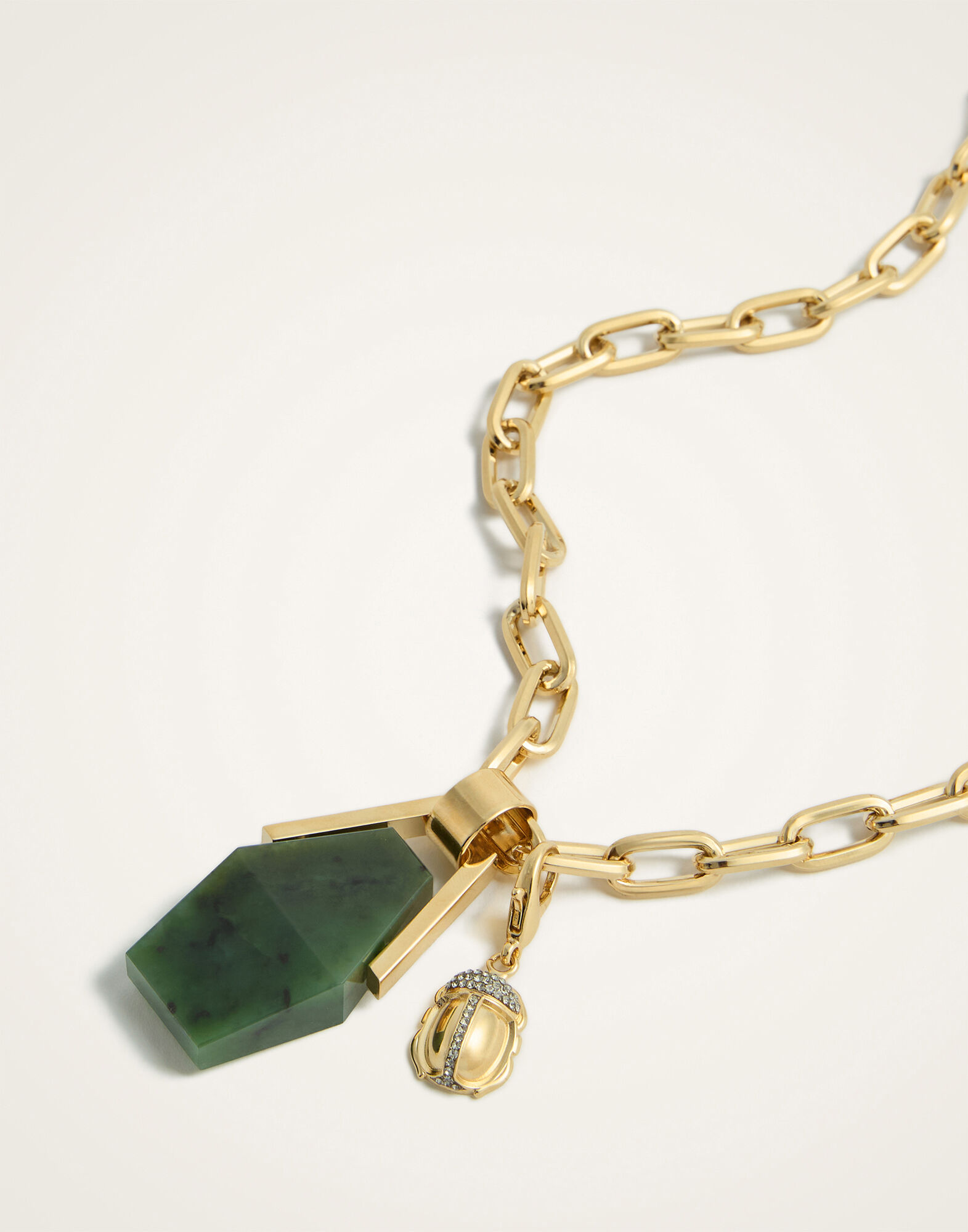 La DoubleJ Portal Necklace 24K Gold Plate & Green Jade NEC0021BRA003JAD01YE05