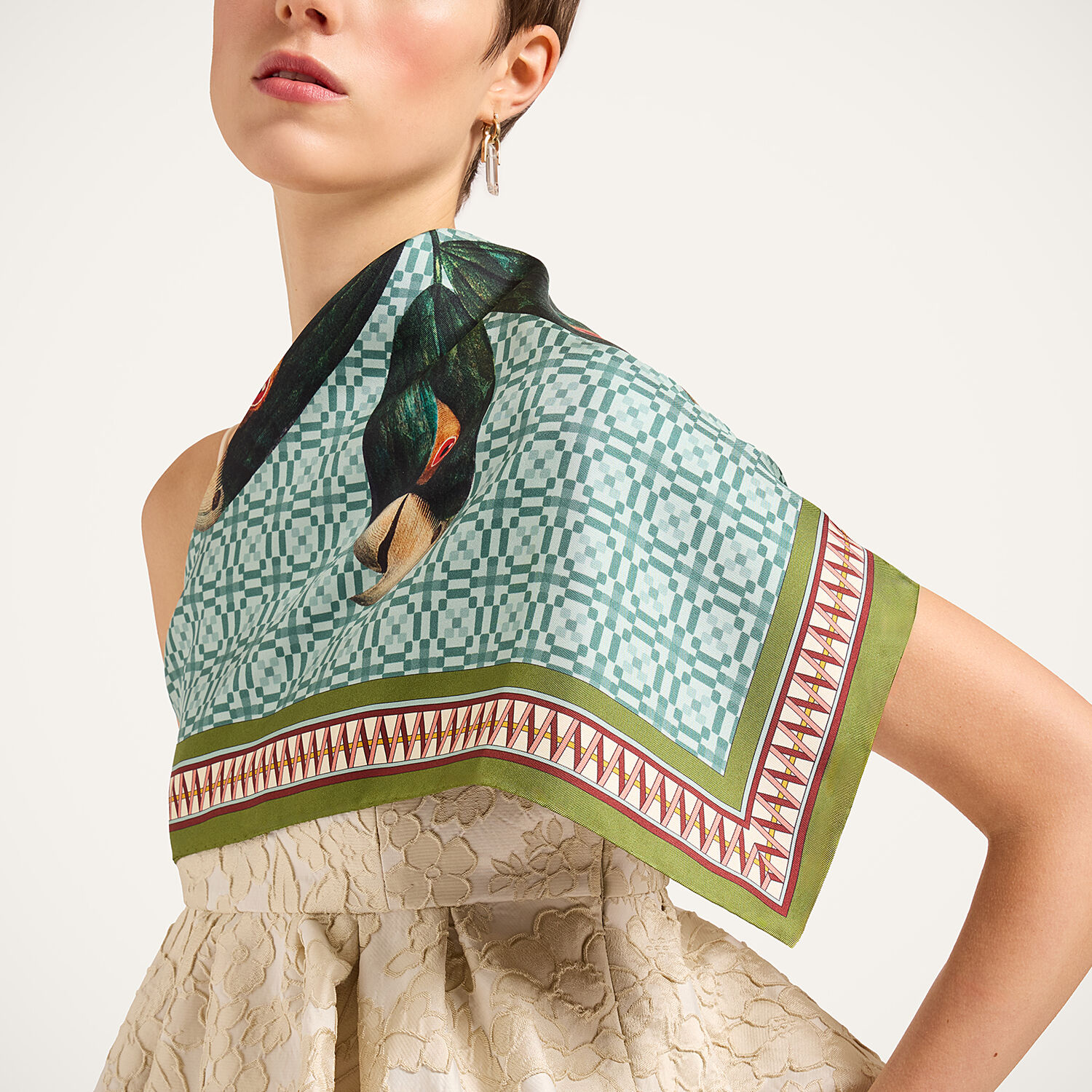  La Doublej Foulards & Scarves Gend - Foulard 90 Zooflora Parrotstem Placée Light Blue One Size 100% Silk 