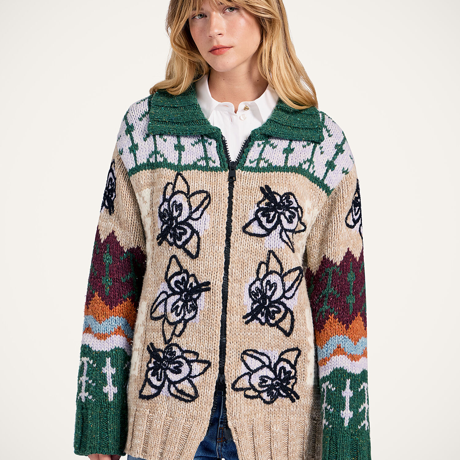 La Doublej Floral-embroidered Cardigan