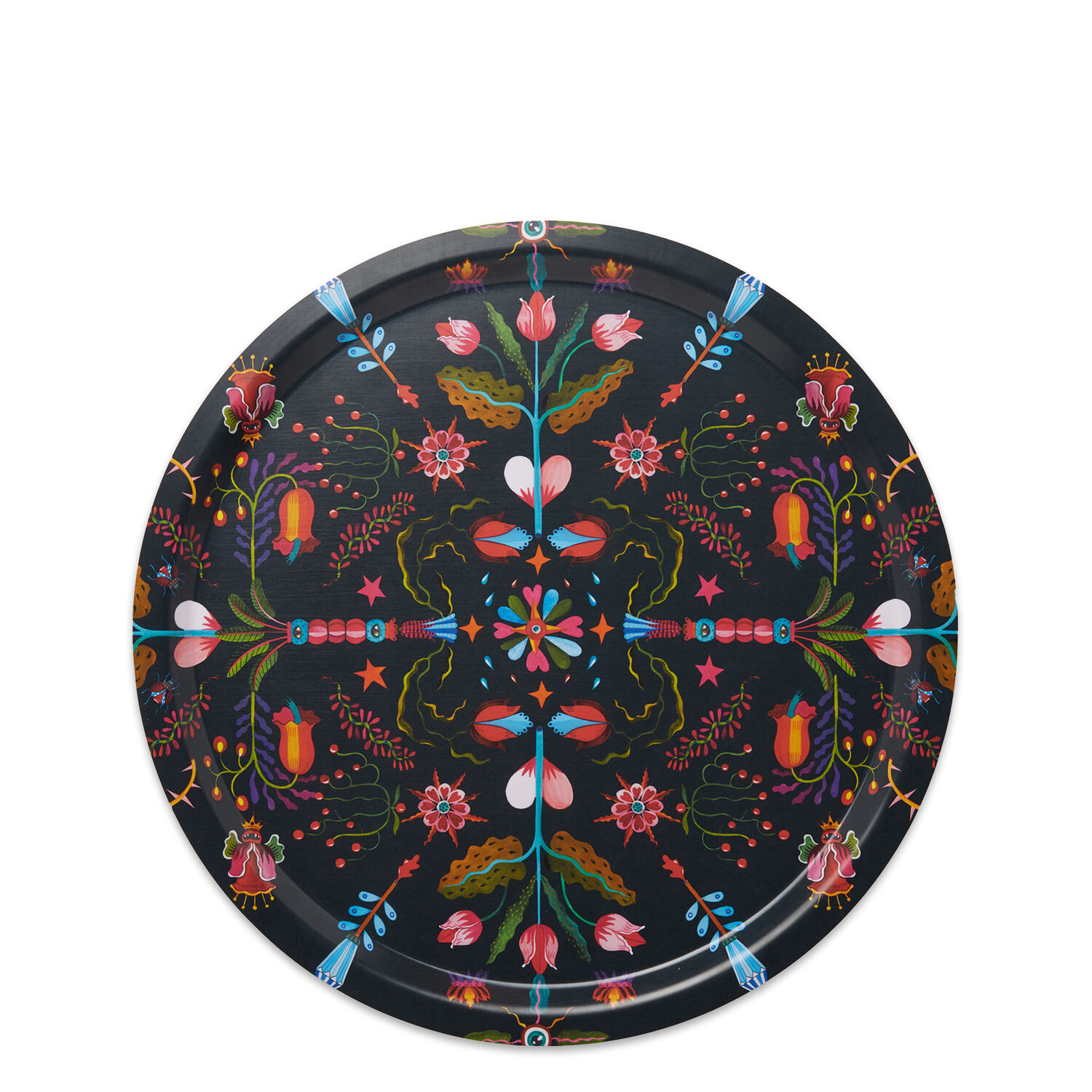 La Doublej Round Printed Tray In Turning Tulips