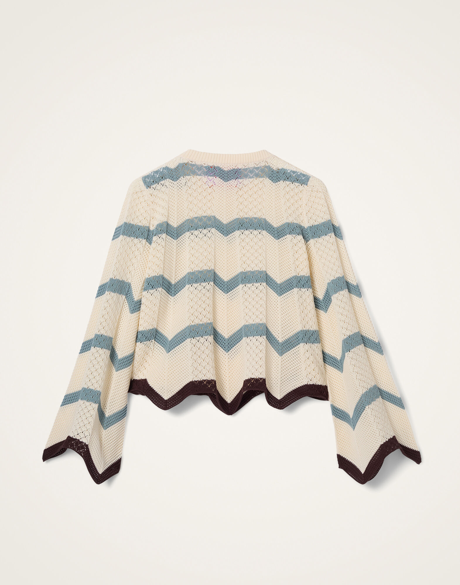 La DoubleJ Chevron Crop Sweater Color Block Ivory & Blue PUL0146KNI084VA506BU03