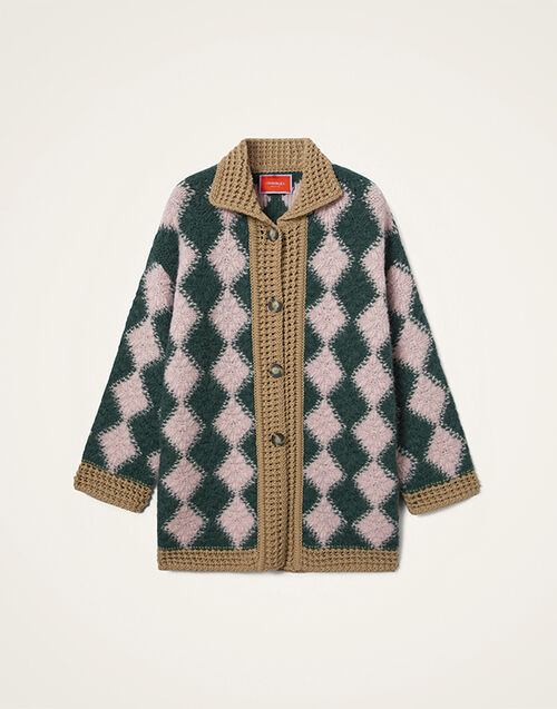 La DoubleJ Crochet Bowling Cardigan Multicolor Pink & Dark Green PUL0290KNI167VA400PI01
