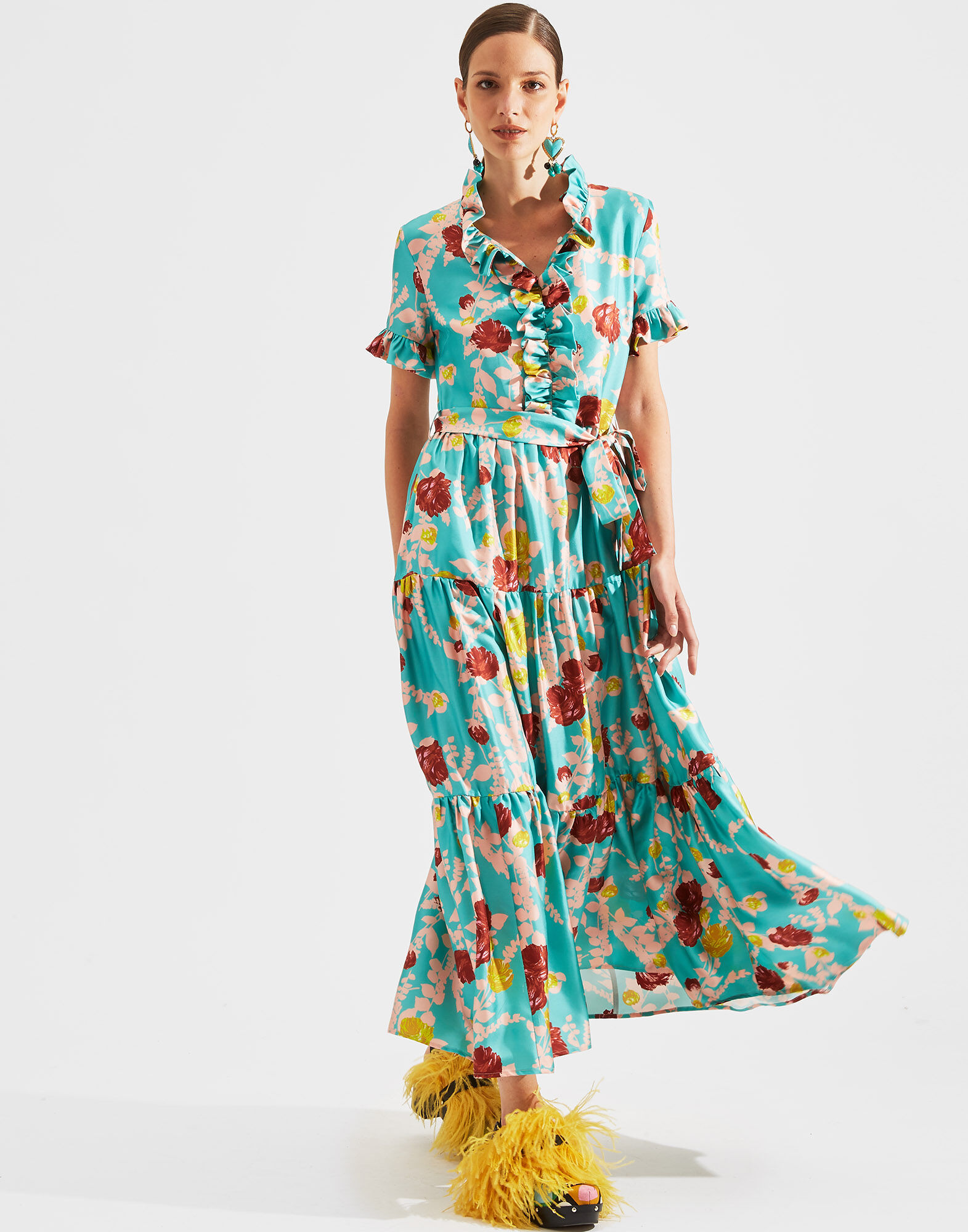 LaDoubleJ Long And Sassy Dress Winter Rose Turchese DRE0017SIL001WTR0002