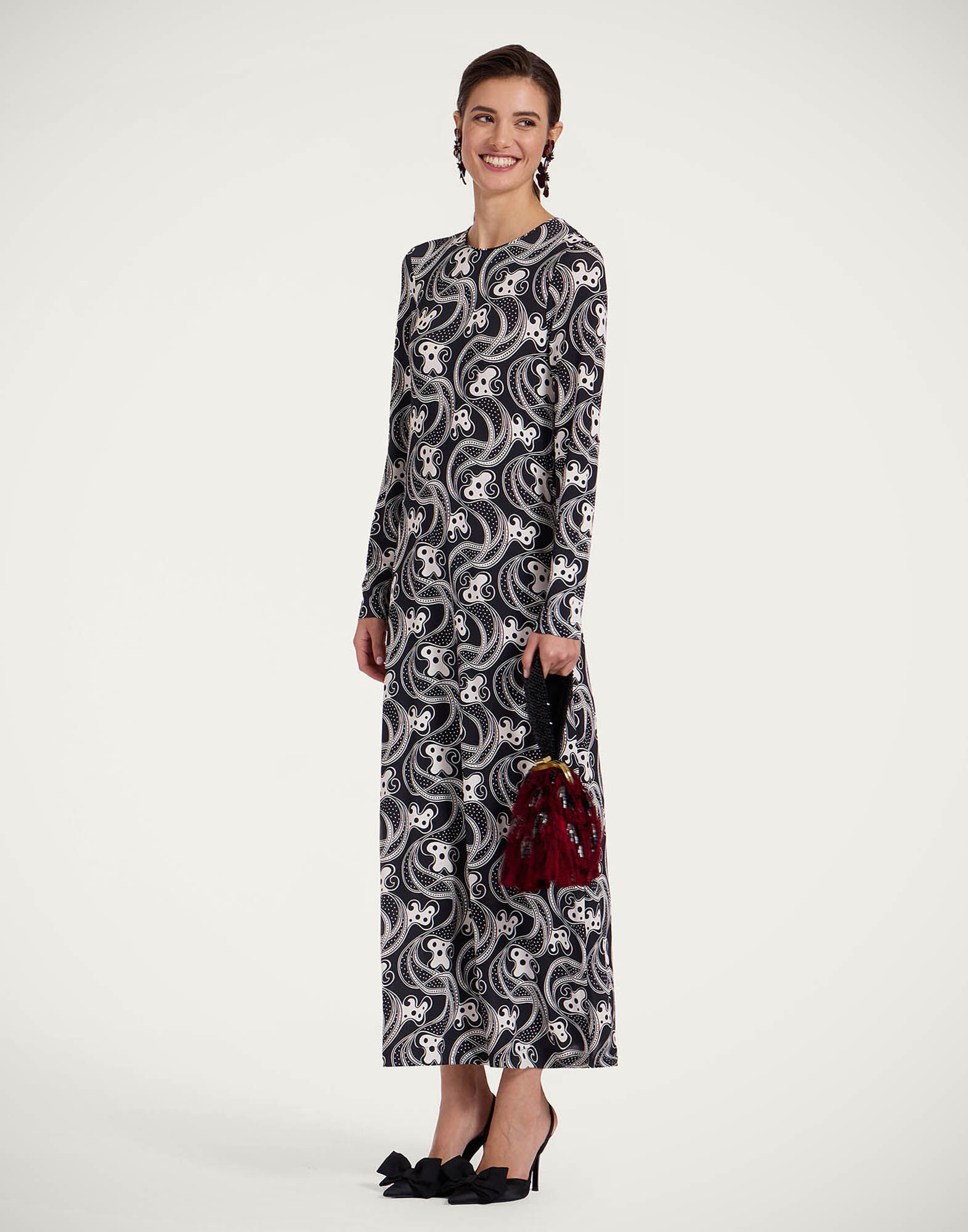 Long Sleeve Swing Dress in Aperol Black & White for Women