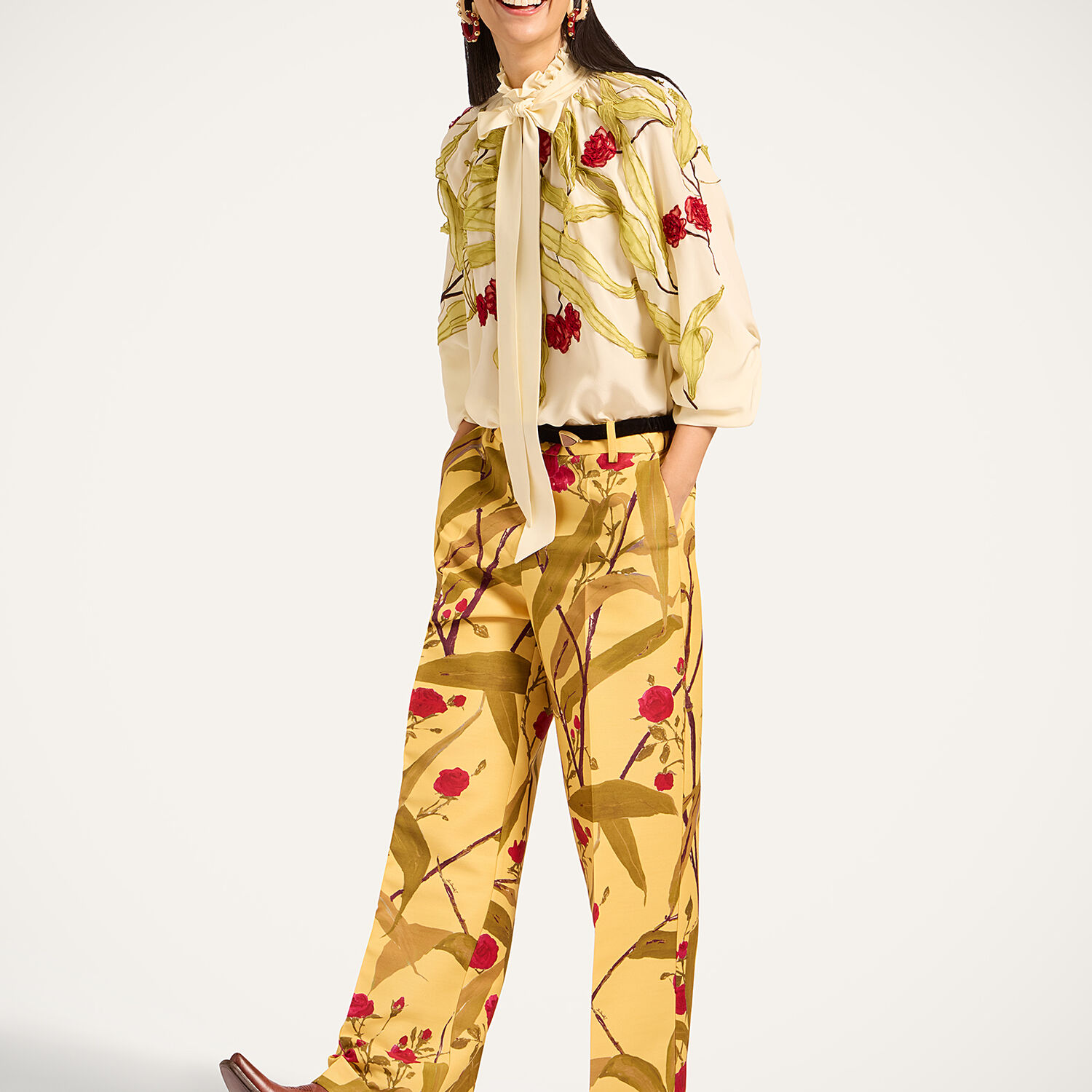 La Doublej Embroidered-ruffled Blouse In Neutral