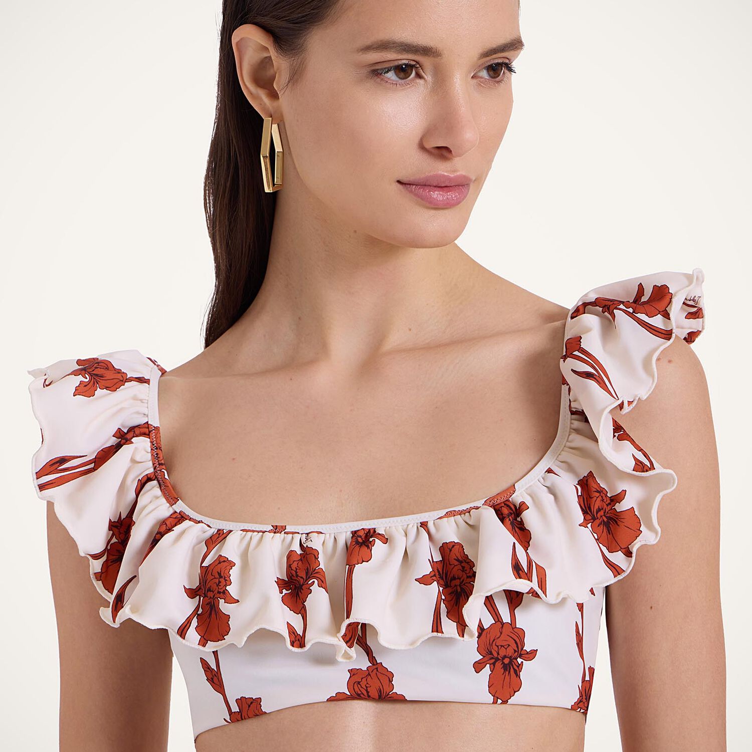 La Doublej Ruffle Bikini Top In Mini Iris Dark Orange