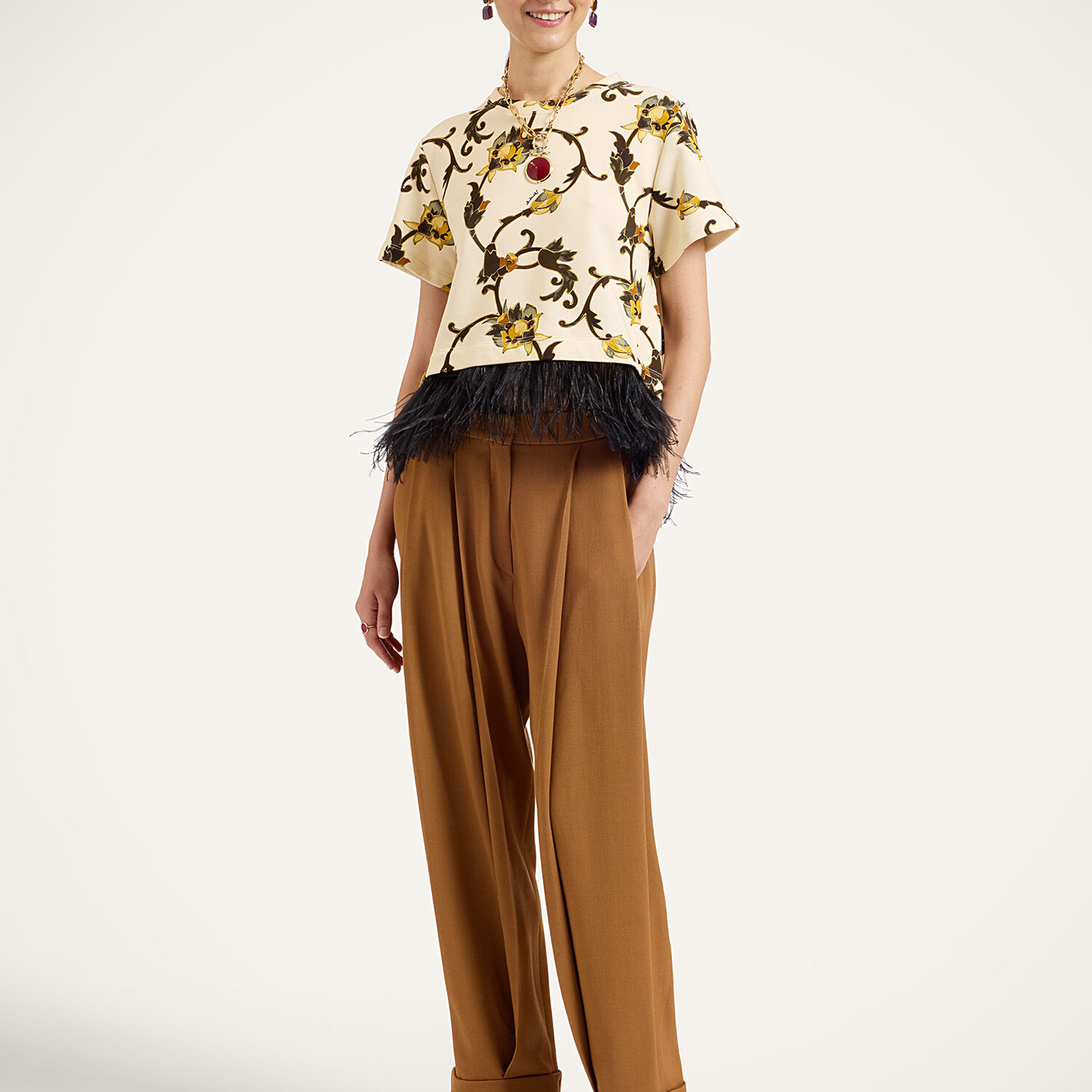 La Doublej Pleated Pants In Solid Tobacco