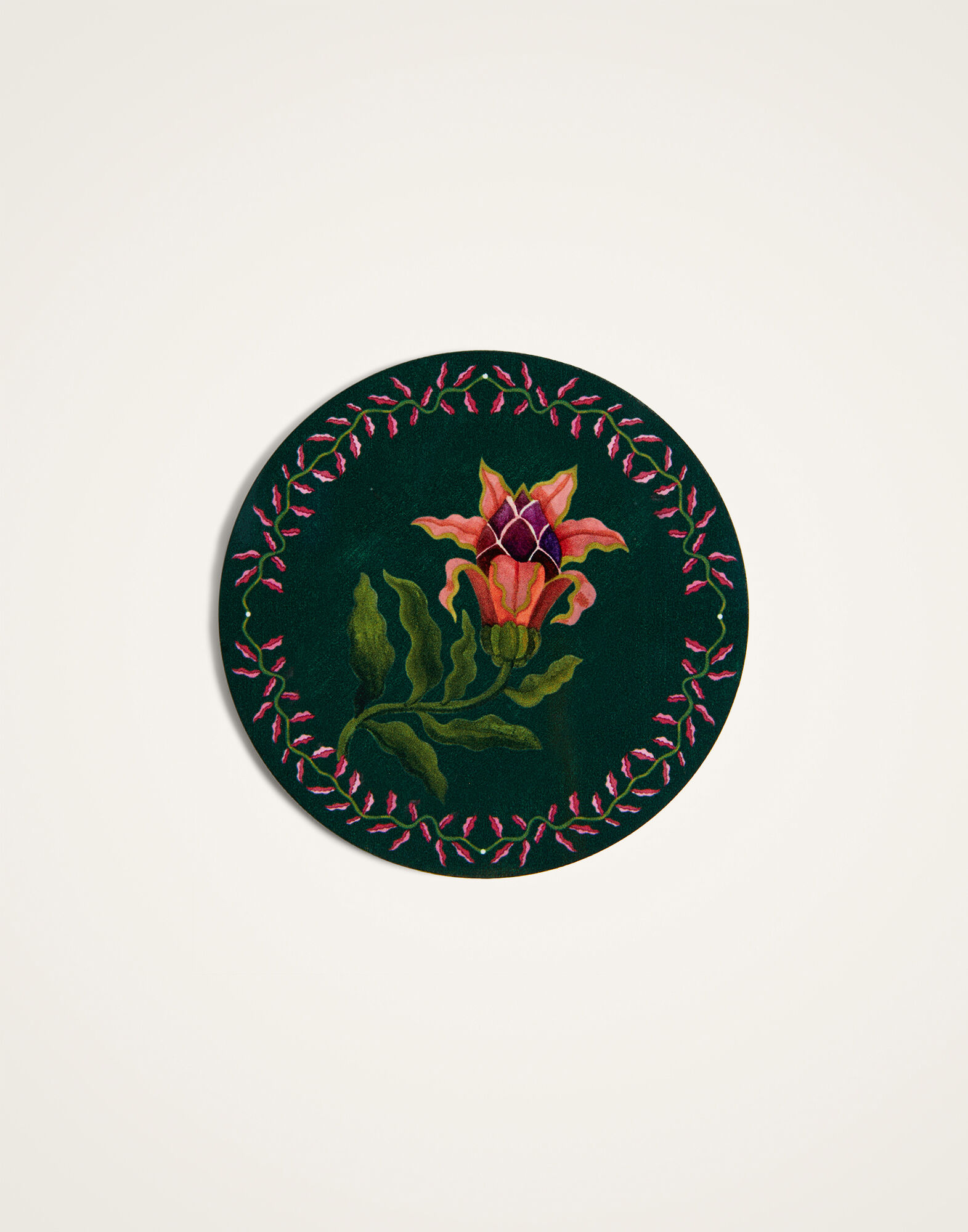 La DoubleJ Disk Coasters Set Of 4 Flora And Fauna Mix Dark Green CST0009CRK001HLE07GR03