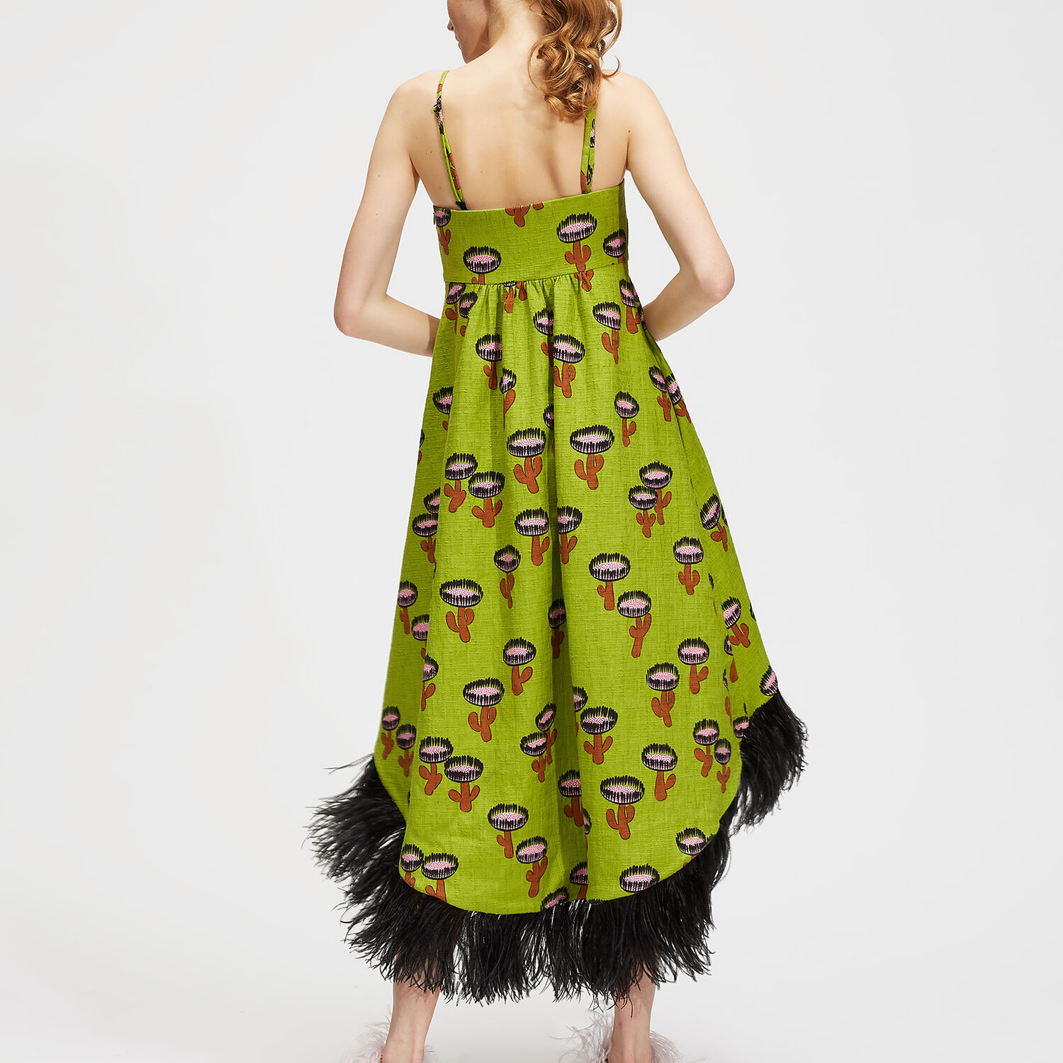 La Doublej La Scala Feather-hem Dress In Chirpy Cactus Verde