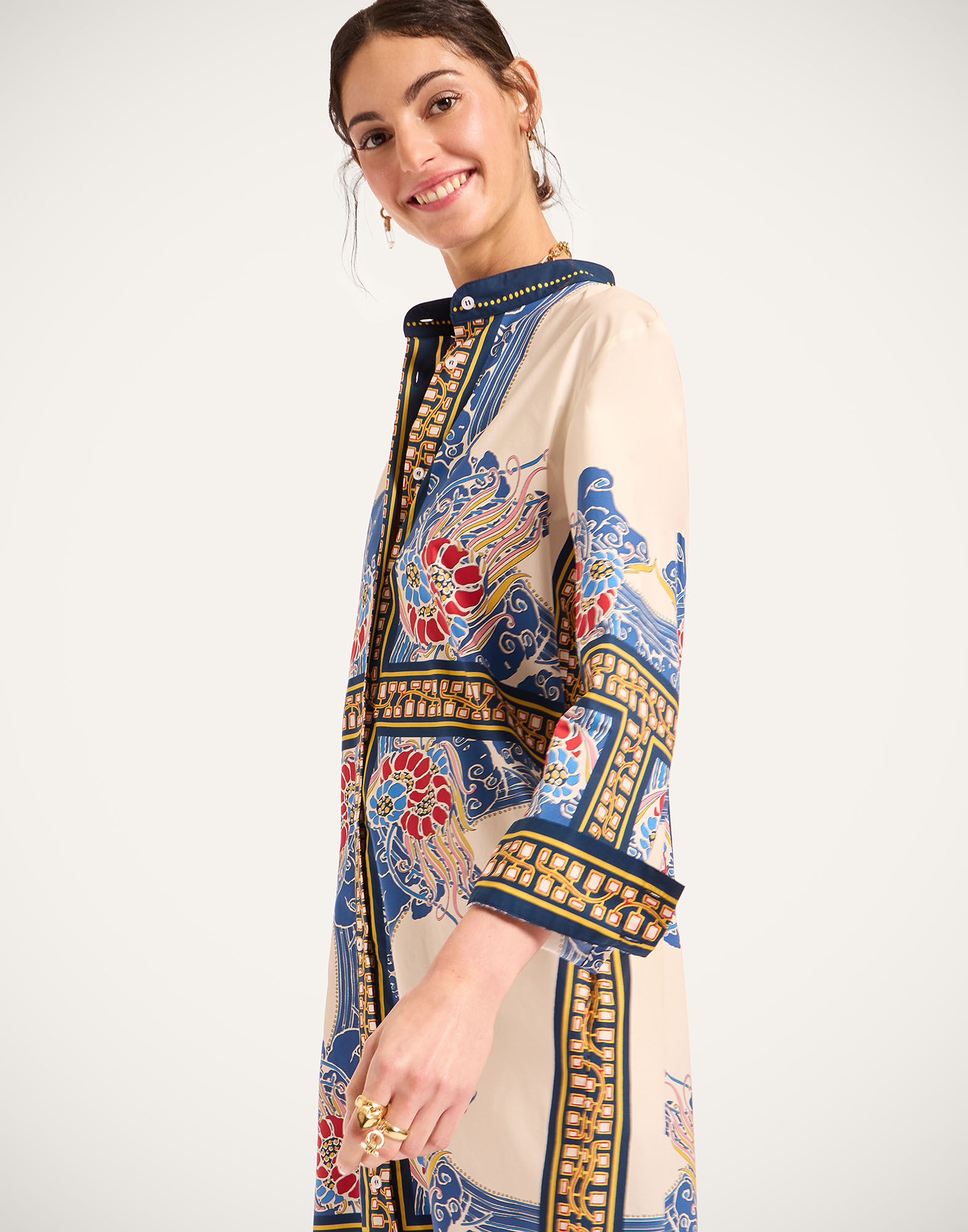 La DoubleJ Sundowner Tunic Lemuria Plac&eacute;e Blue DRE0924COT015LEM02BU03