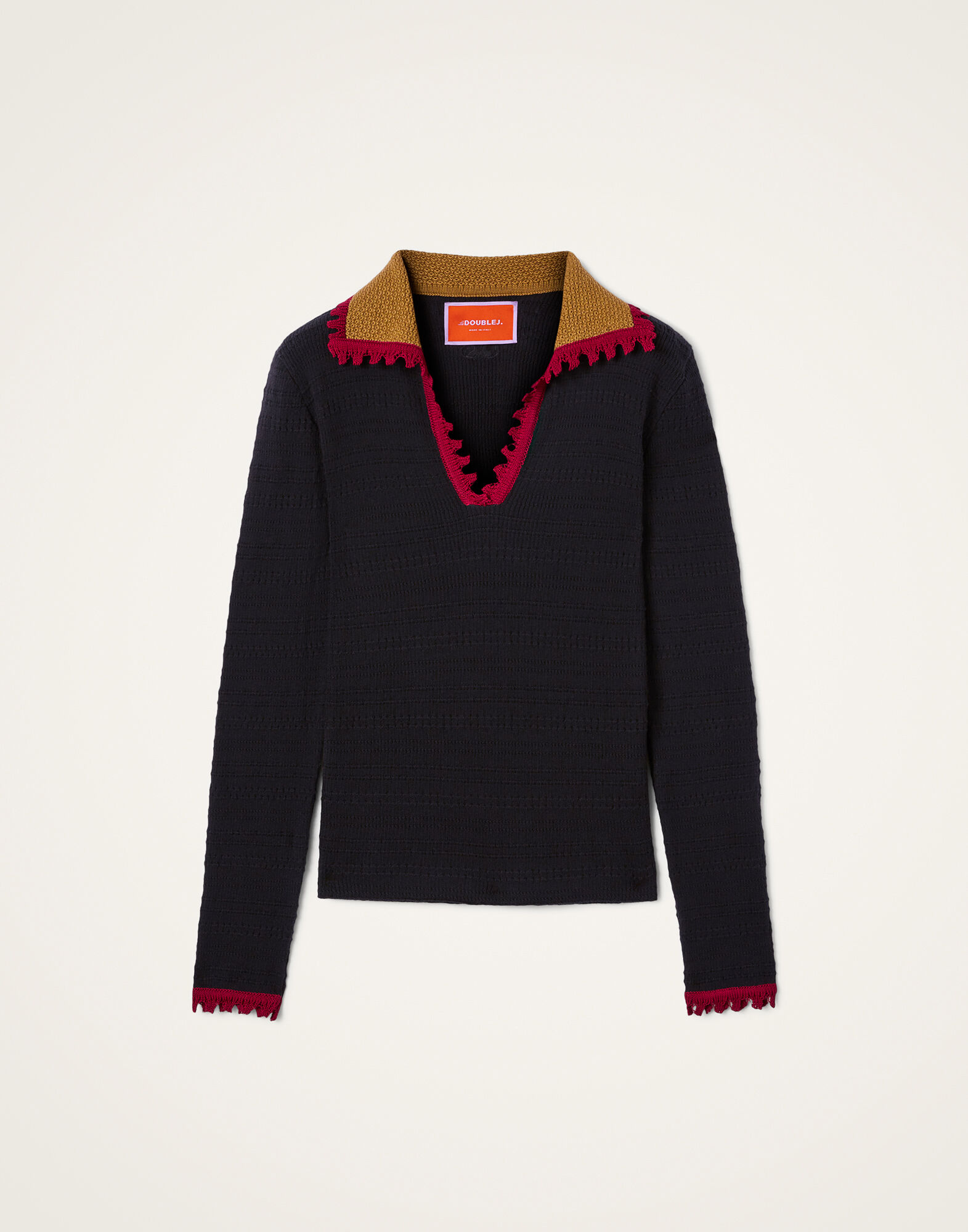 La DoubleJ Picket Polo Jumper Solid Black PUL0280KNI154SOLIDBL01