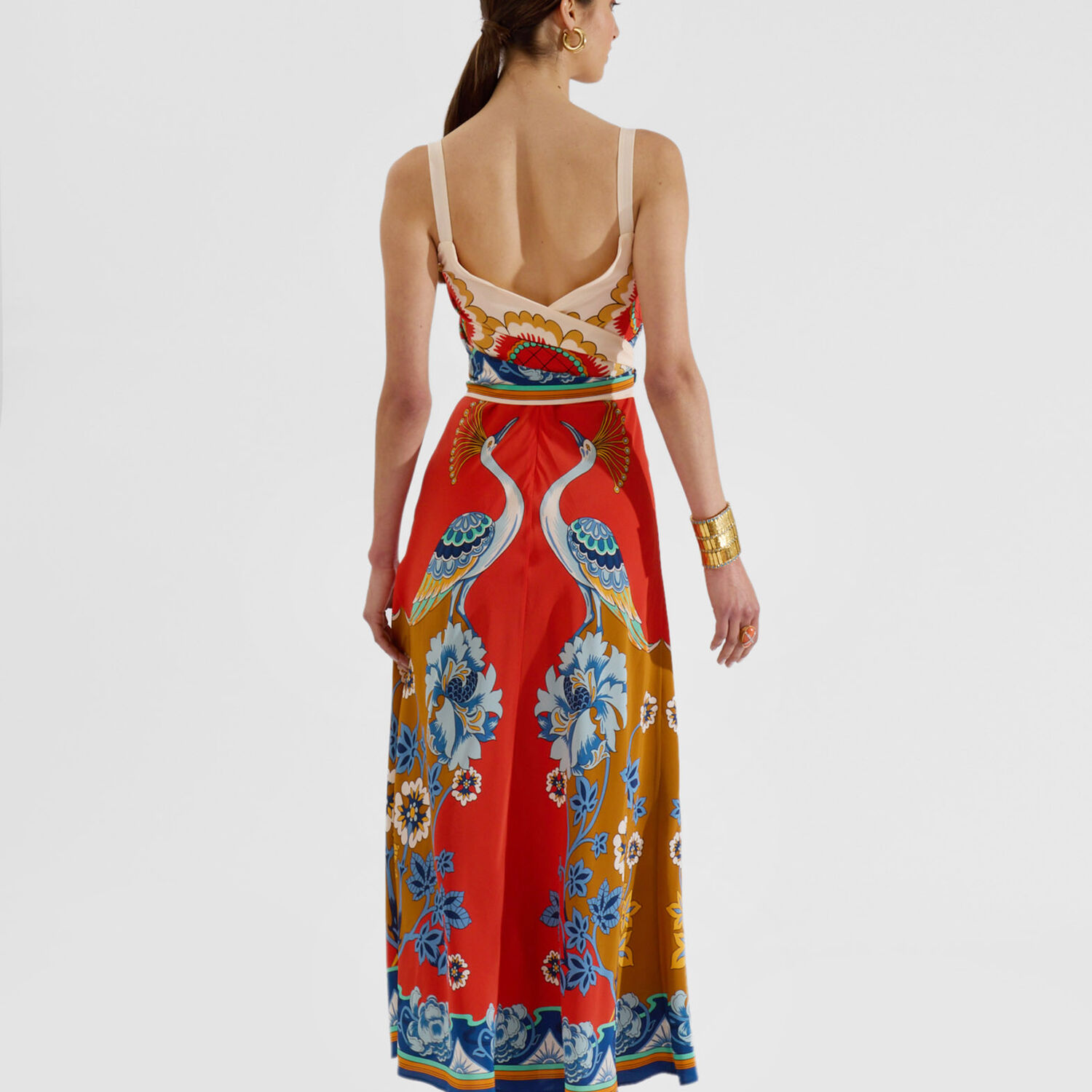 La Doublej Slip-around Graphic-print Dress In Foulard Liberty Rust