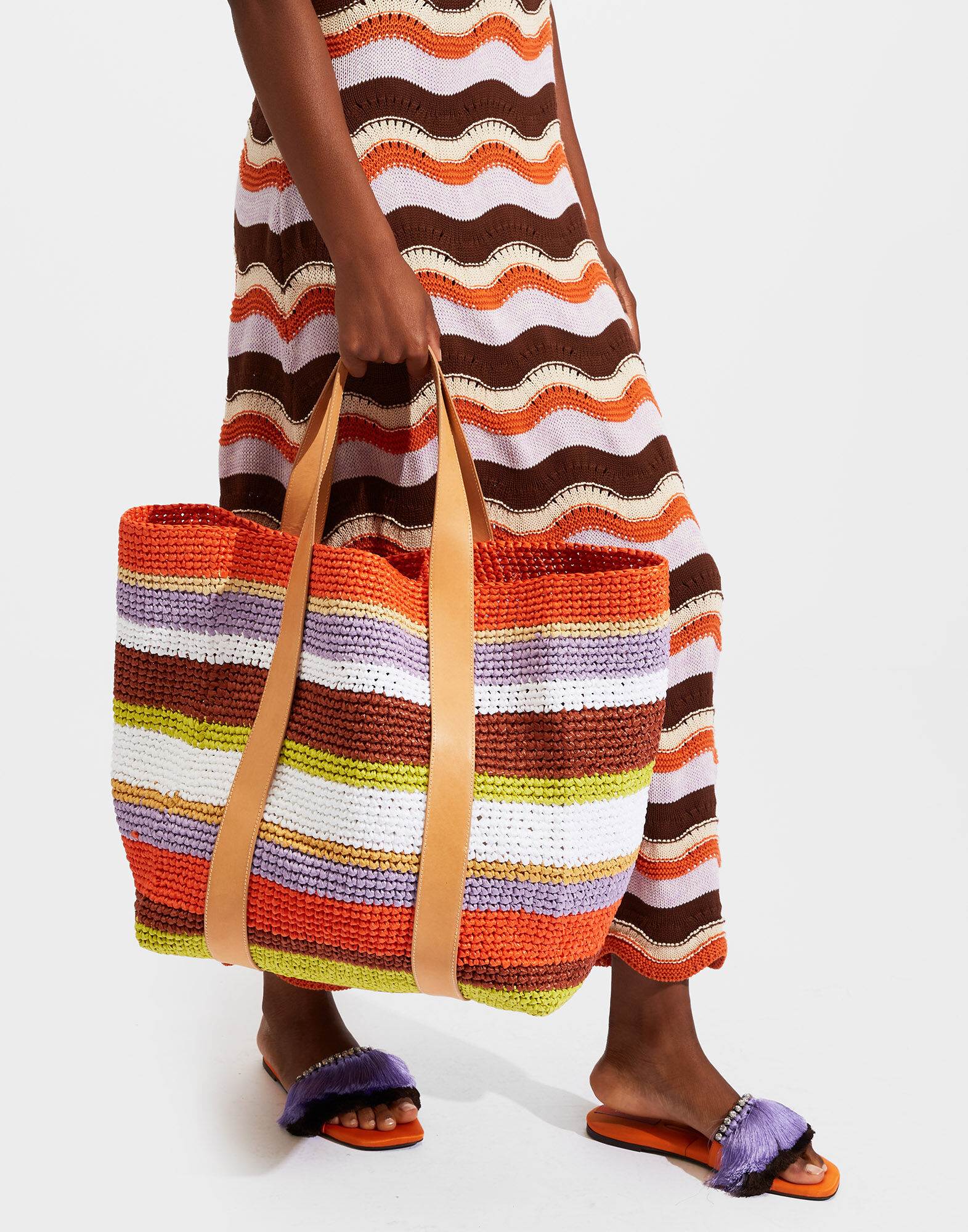 Tote Raffia Bag in Multicolor White fur Damen La DoubleJ