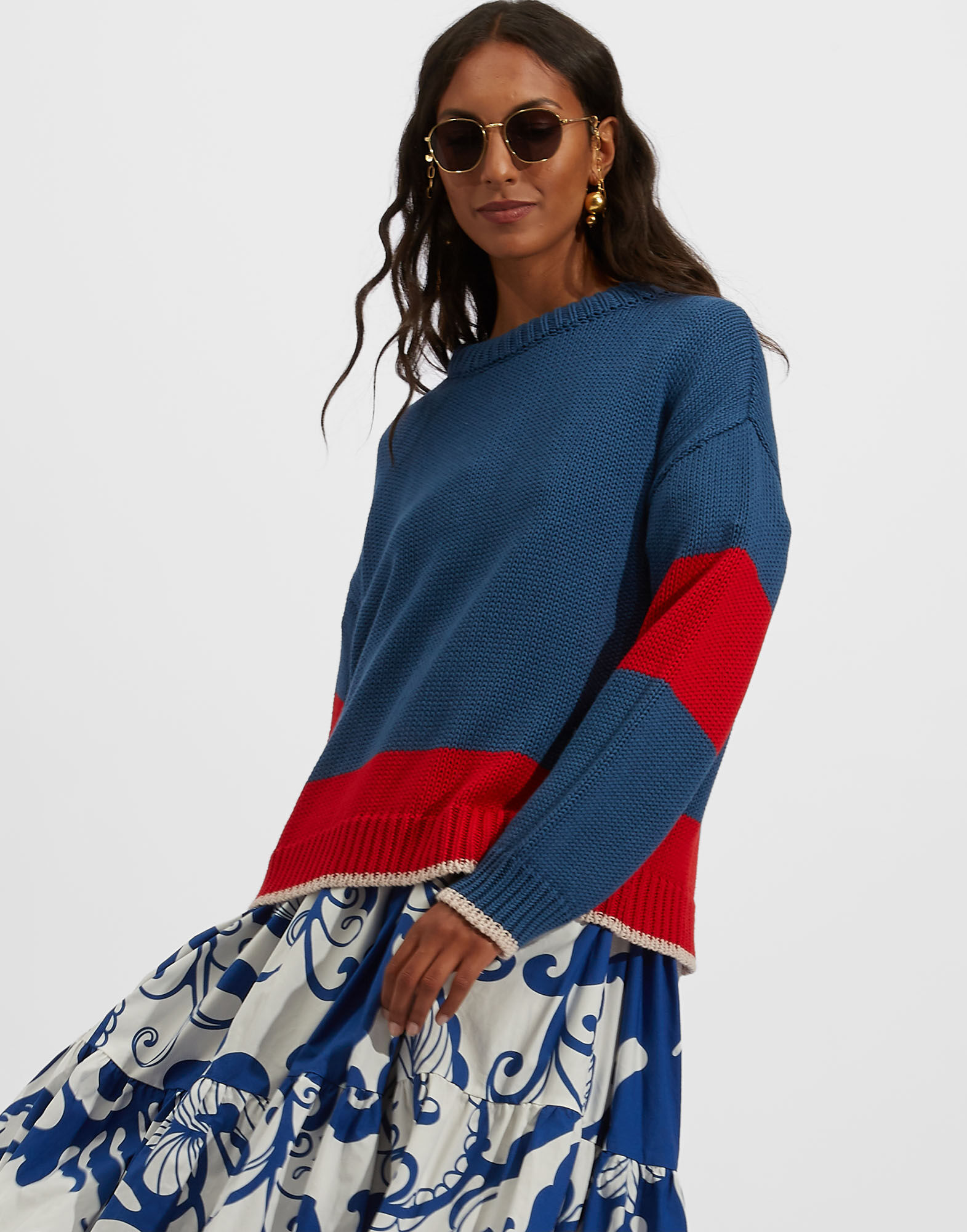 La DoubleJ Boy Sweater Blu-Rosso PUL0064KNI040VAR0101