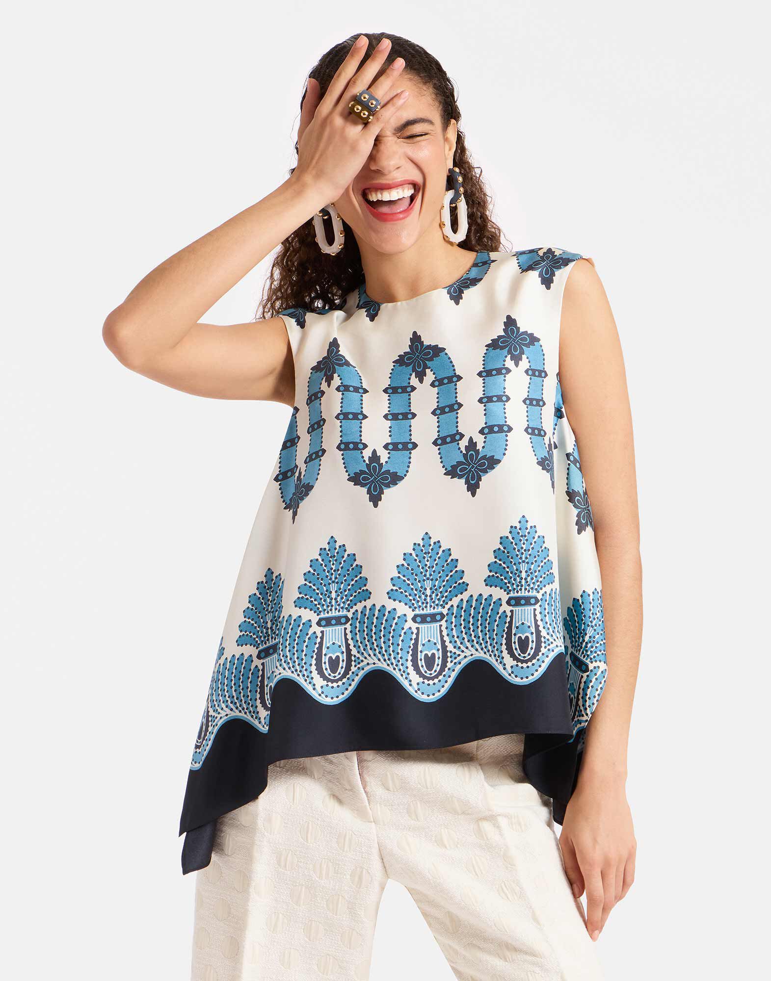 La DoubleJ San Carlo Top Scirocco Plac&eacute;e Ivory TOP0092SIL001SCI03WH04