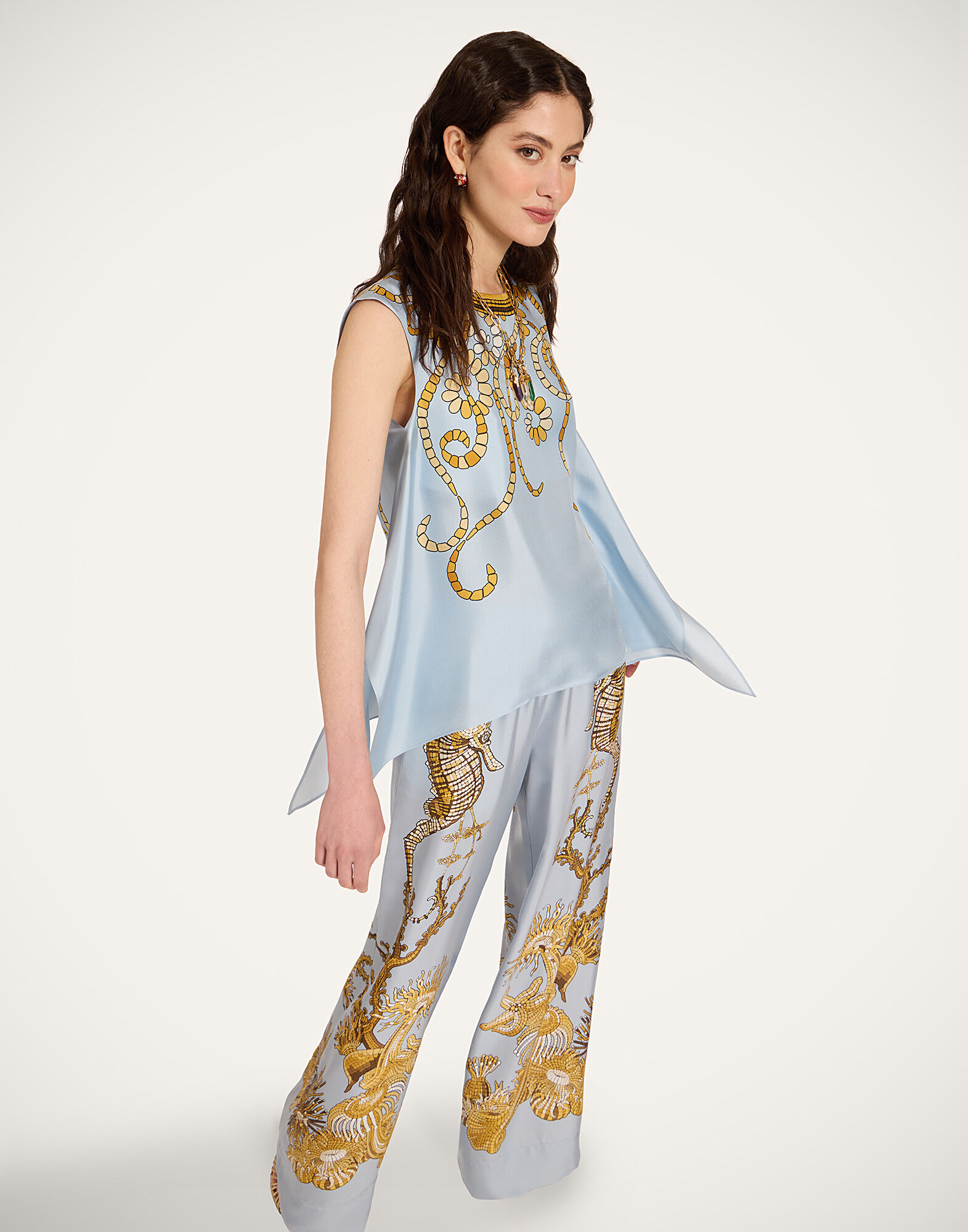 La DoubleJ Palazzo Pants Oceania Plac&eacute;e Light Blue TRO0026SIL026OCE01BU01