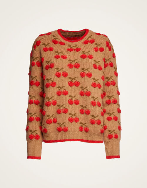 Cherry Red Wavy Knit Collared Sweater Top