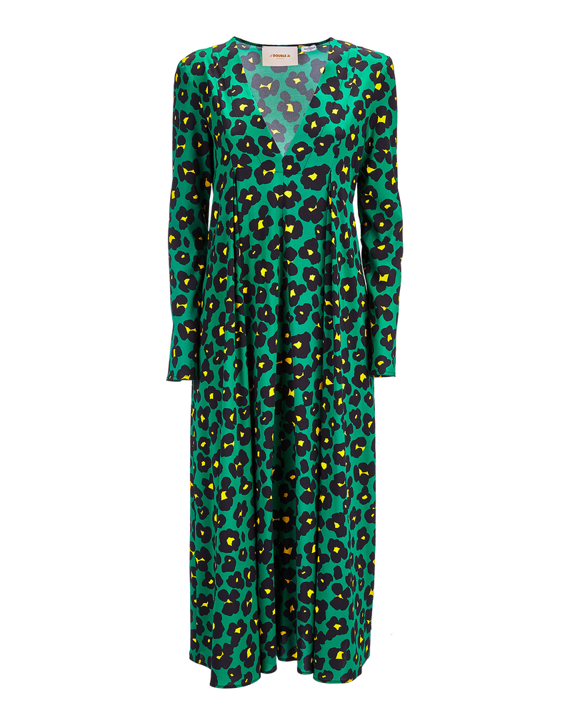 LaDoubleJ V Trapezio Dress LaDoubleJ V Trapezio Dress Flower Leopard Verde DRE0127VIS001FLL0002