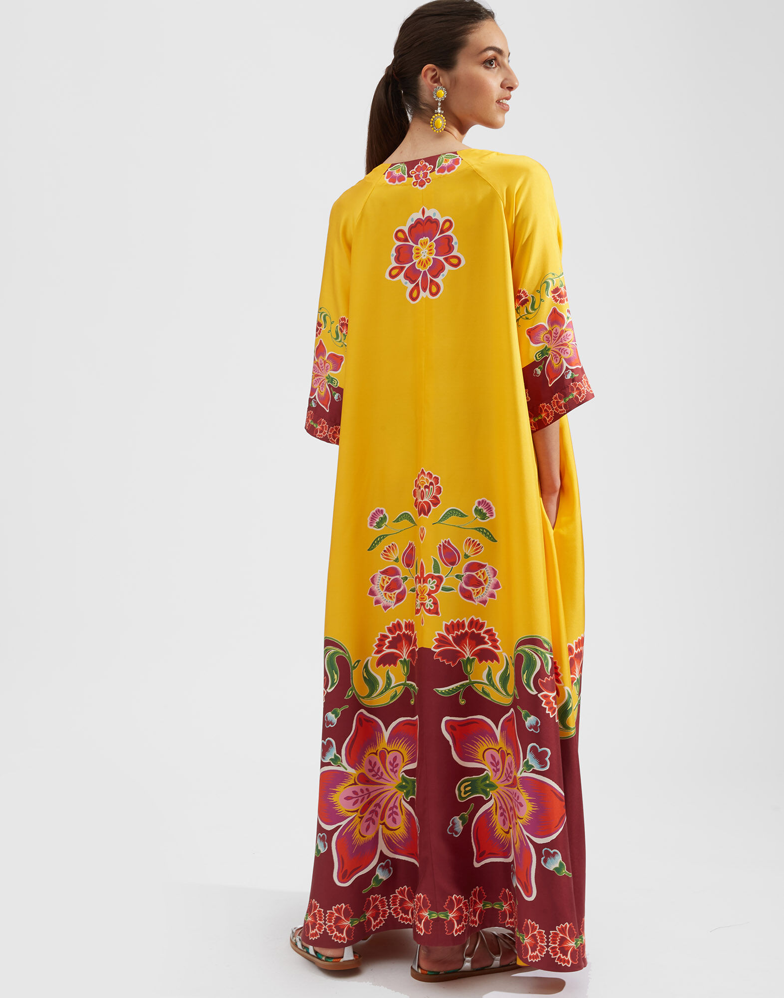 La DoubleJ Muumuu Dress Folk Flowers Giallo Plac&eacute;e DRE0225SIL006FFL0001