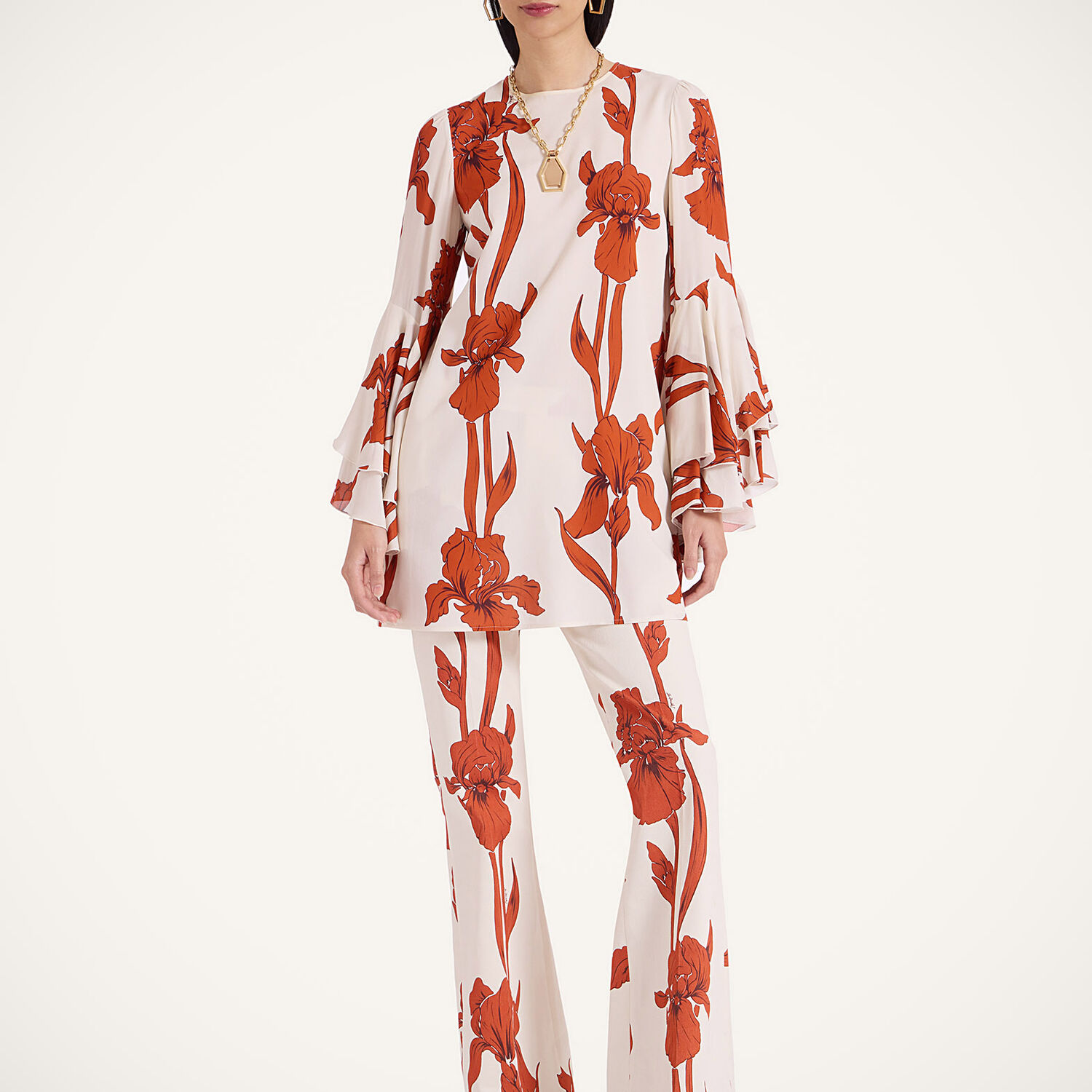 La Doublej Iris Friday Floral Flutter-sleeve Mini Dress In Iris Dark Orange